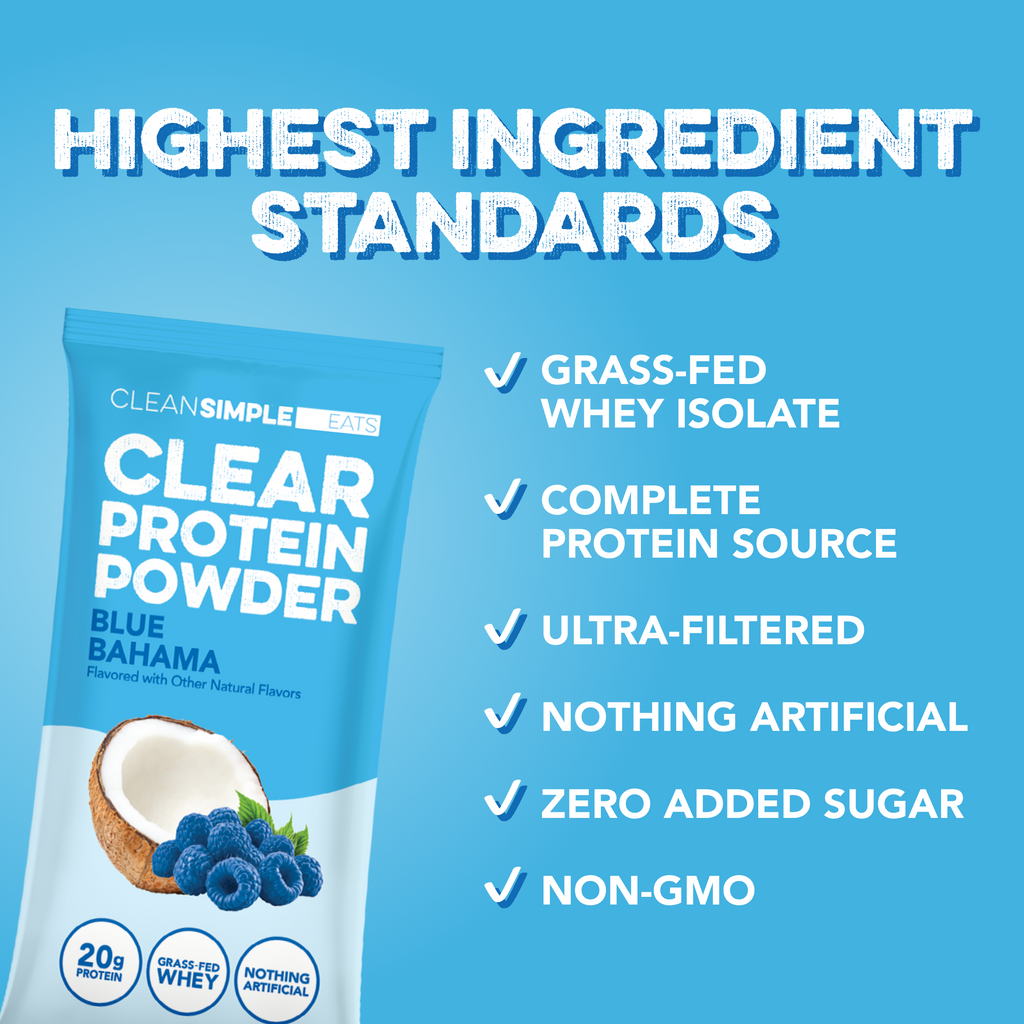 cleansimpleeats Clear Protein Powder: Blue Bahama (8 Single Serving Stick packs)