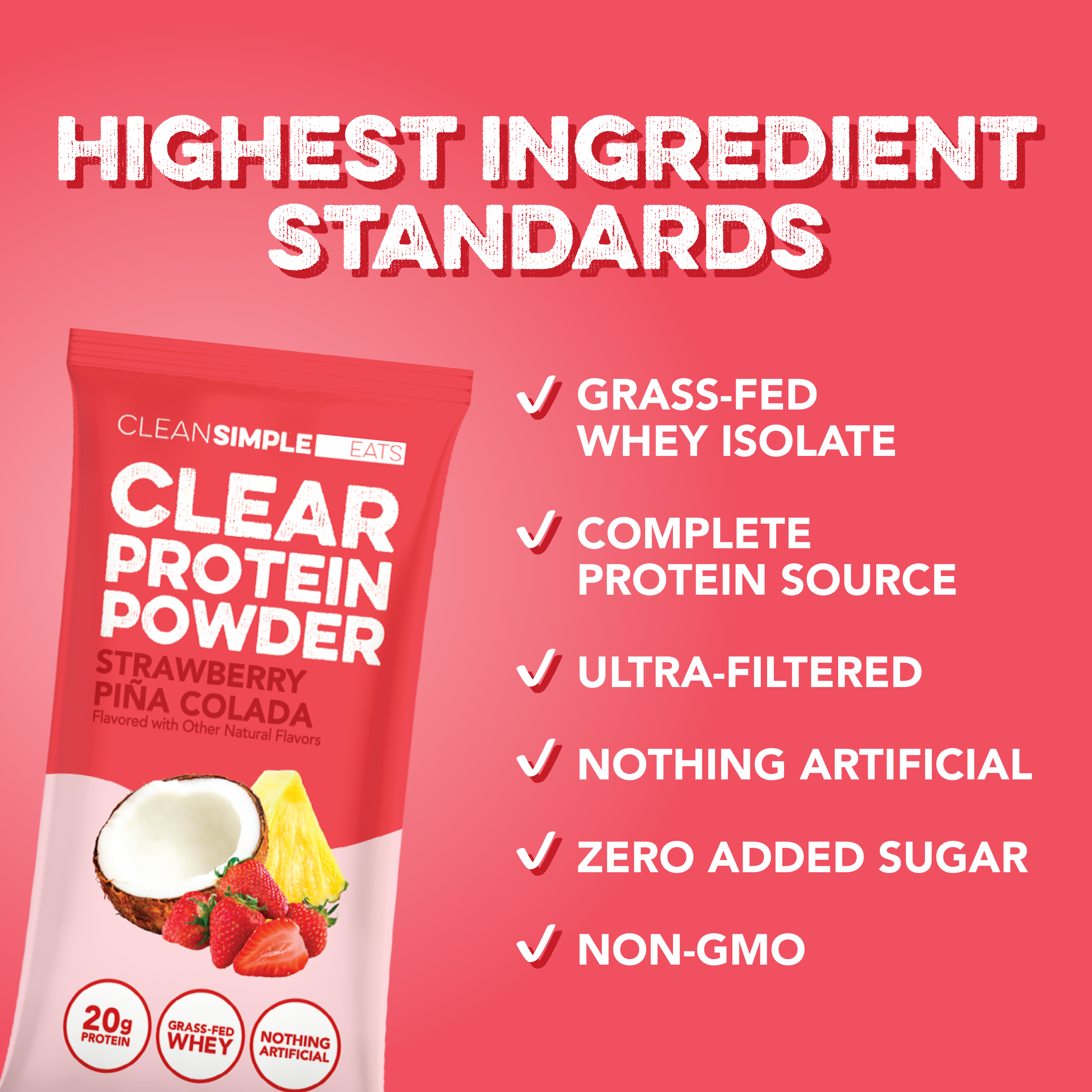 cleansimpleeats Clear Protein Powder: Strawberry Piña Colada (8 Single Serving Packs)