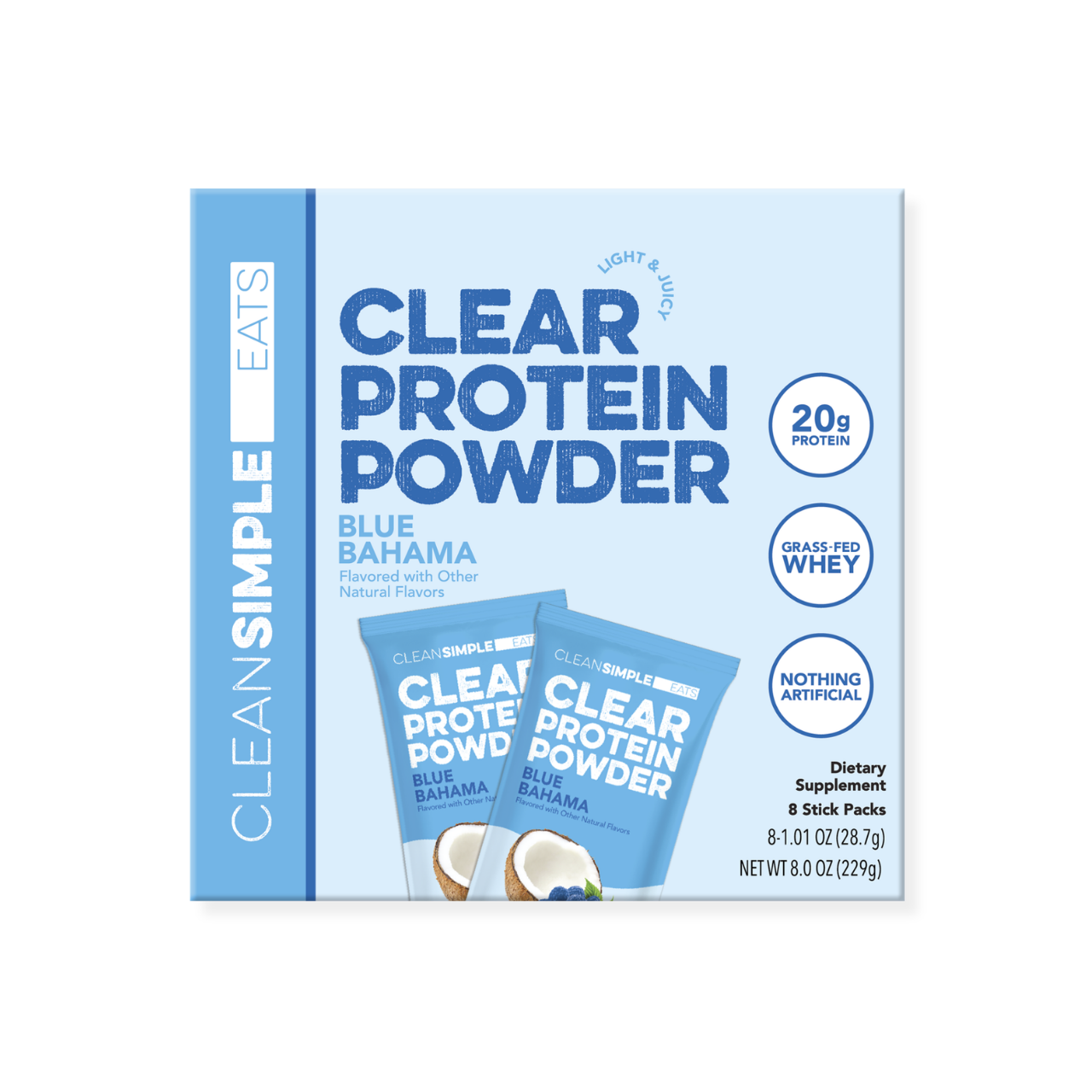 cleansimpleeats Clear Protein Powder: Blue Bahama (8 Single Serving Stick packs)
