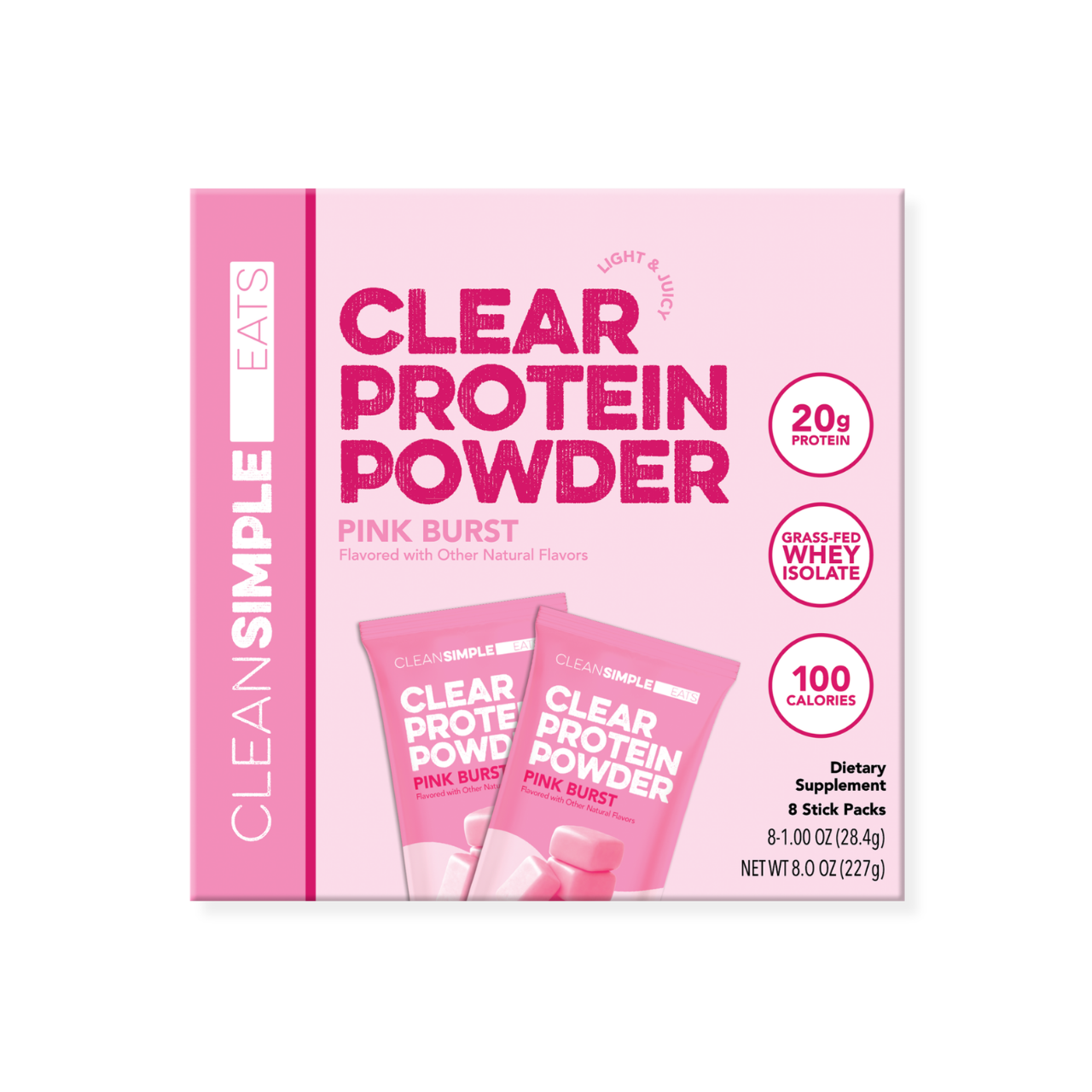 cleansimpleeats Clear Protein Powder: Pink Burst (8 Single Serving Stick Packs)