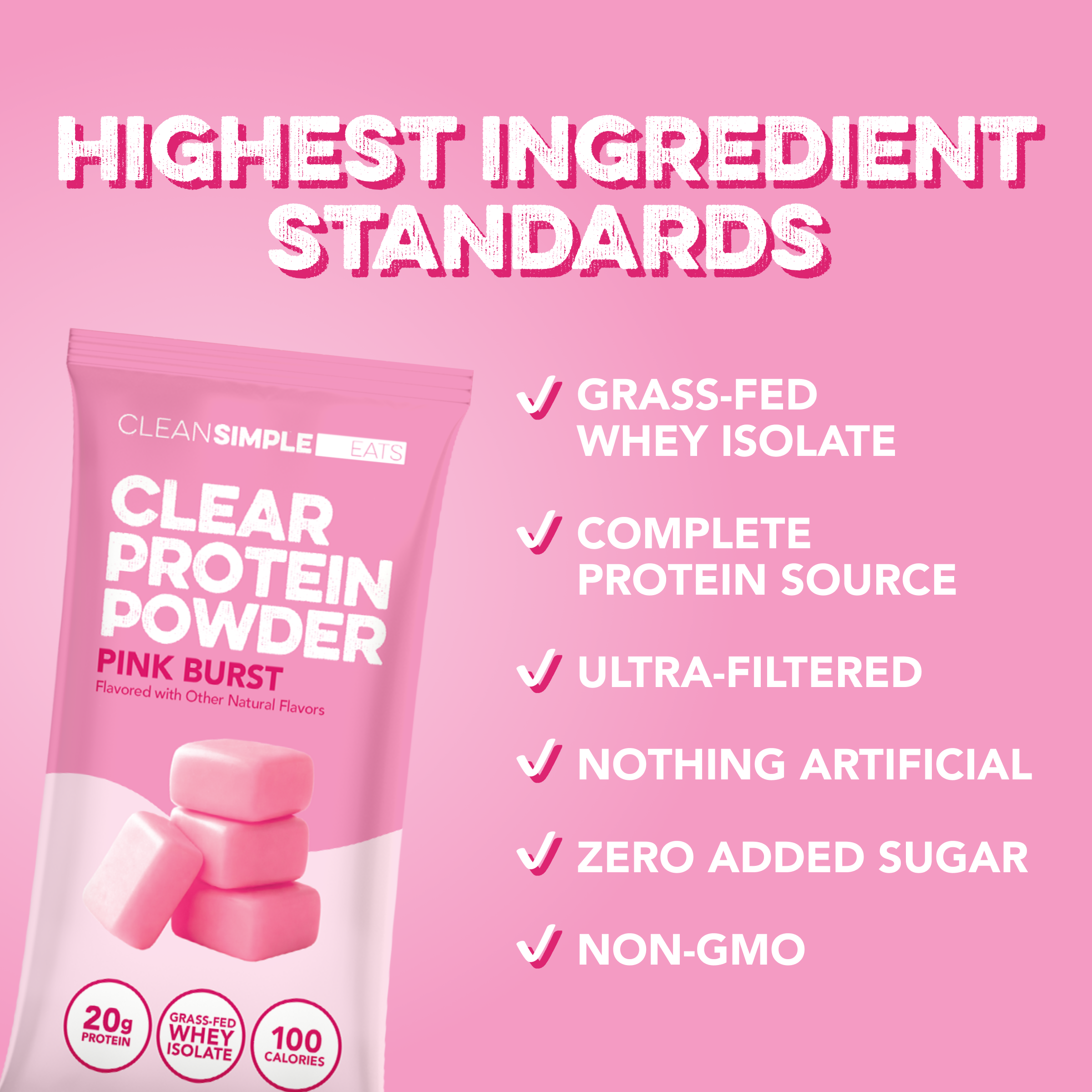 cleansimpleeats Clear Protein Powder: Pink Burst (8 Single Serving Stick Packs)