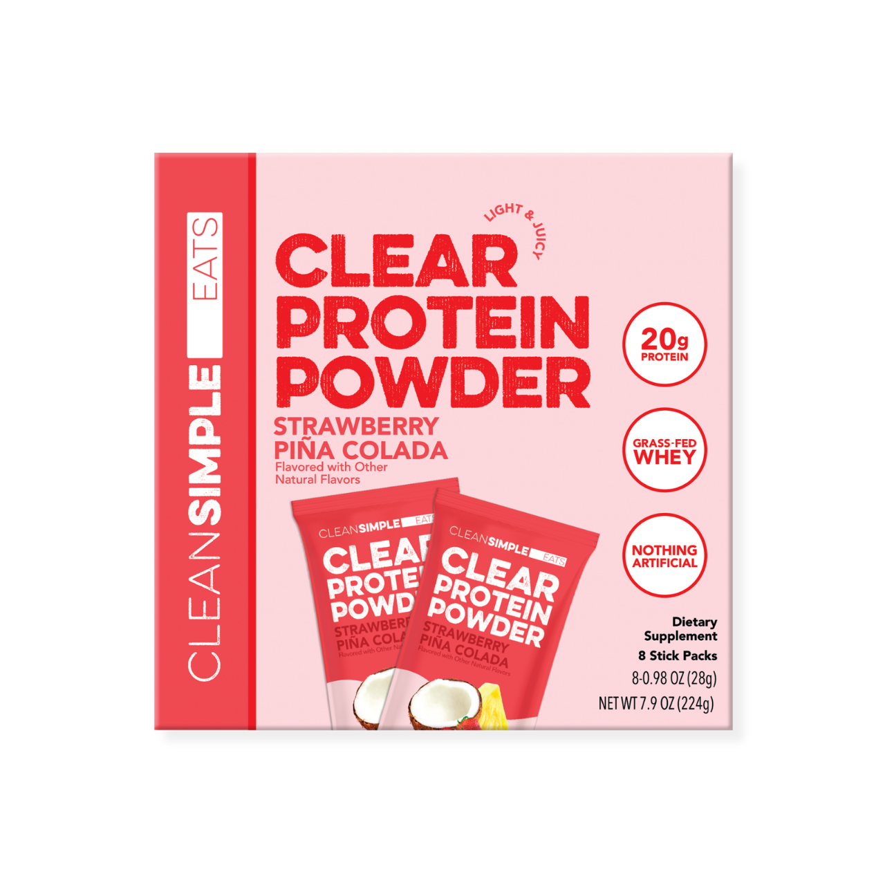 cleansimpleeats Clear Protein Powder: Strawberry Piña Colada (8 Single Serving Packs)