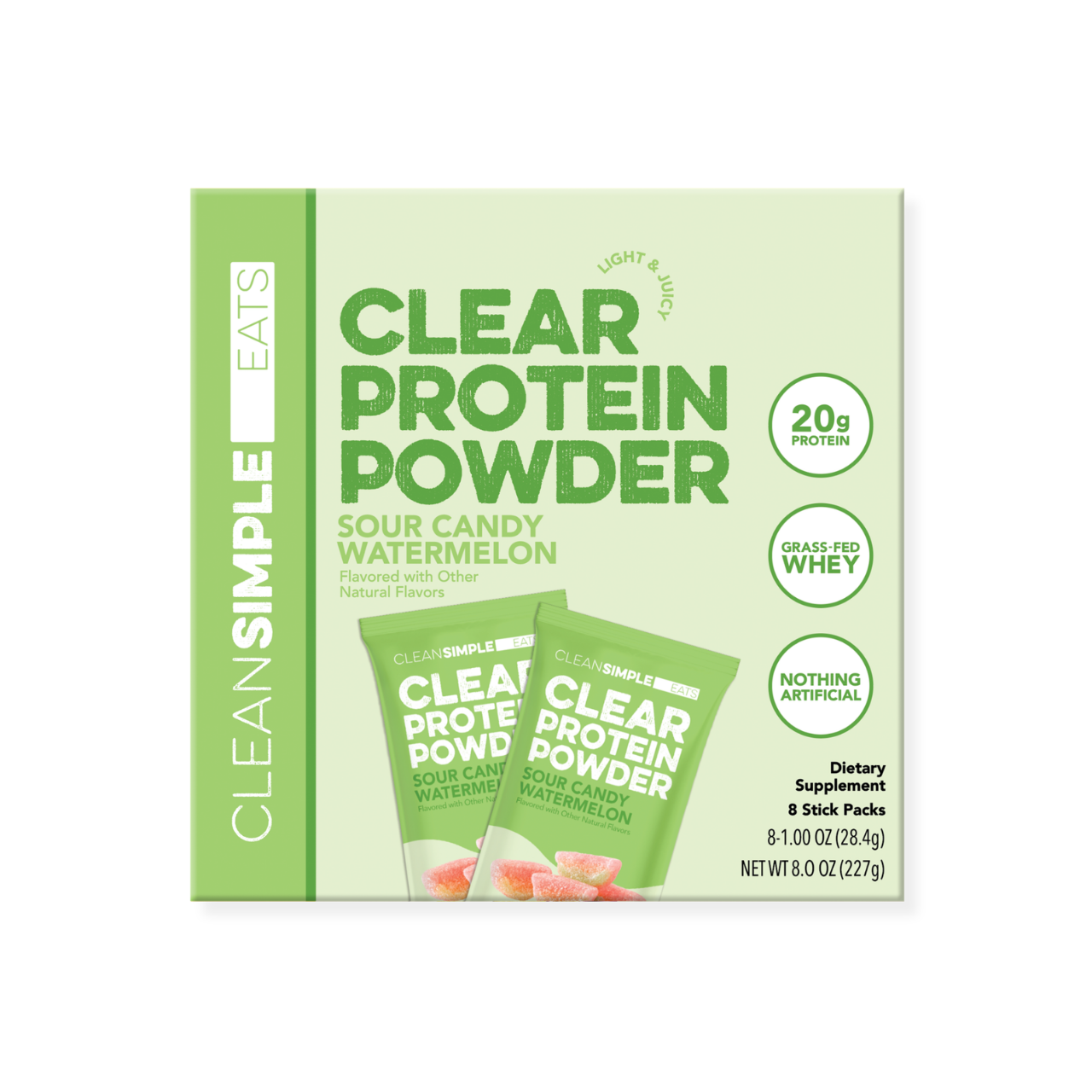 cleansimpleeats Clear Protein Powder: Sour Candy Watermelon (8 Single Serving Stick Packs)