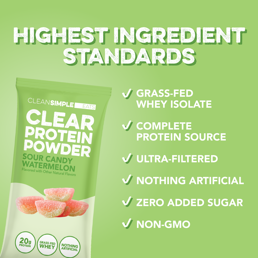 cleansimpleeats Clear Protein Powder: Sour Candy Watermelon (8 Single Serving Stick Packs)