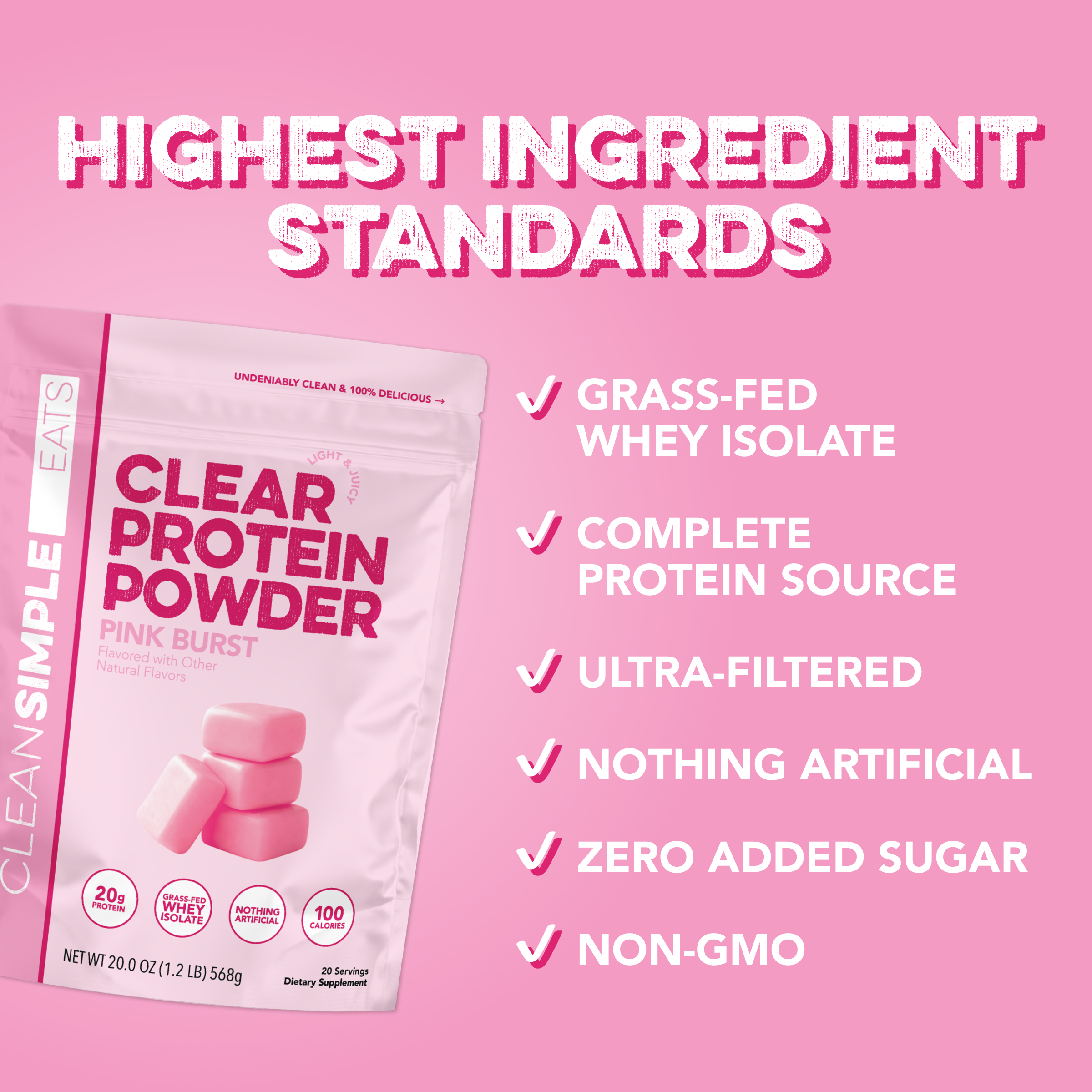 cleansimpleeats Clear Protein Powder: Pink Burst (20 Serving)