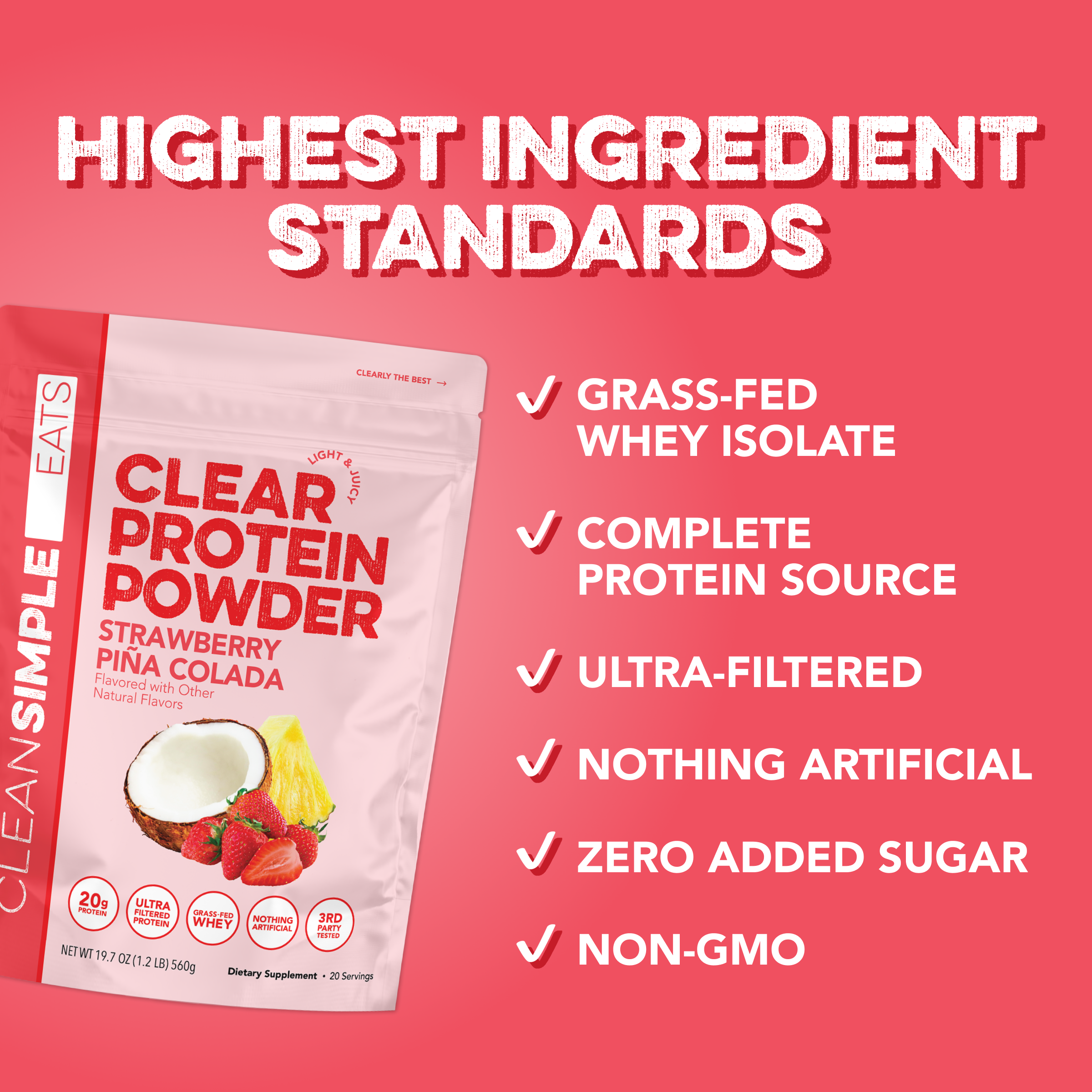 cleansimpleeats Clear Protein Powder: Strawberry Piña Colada (20 Serving)