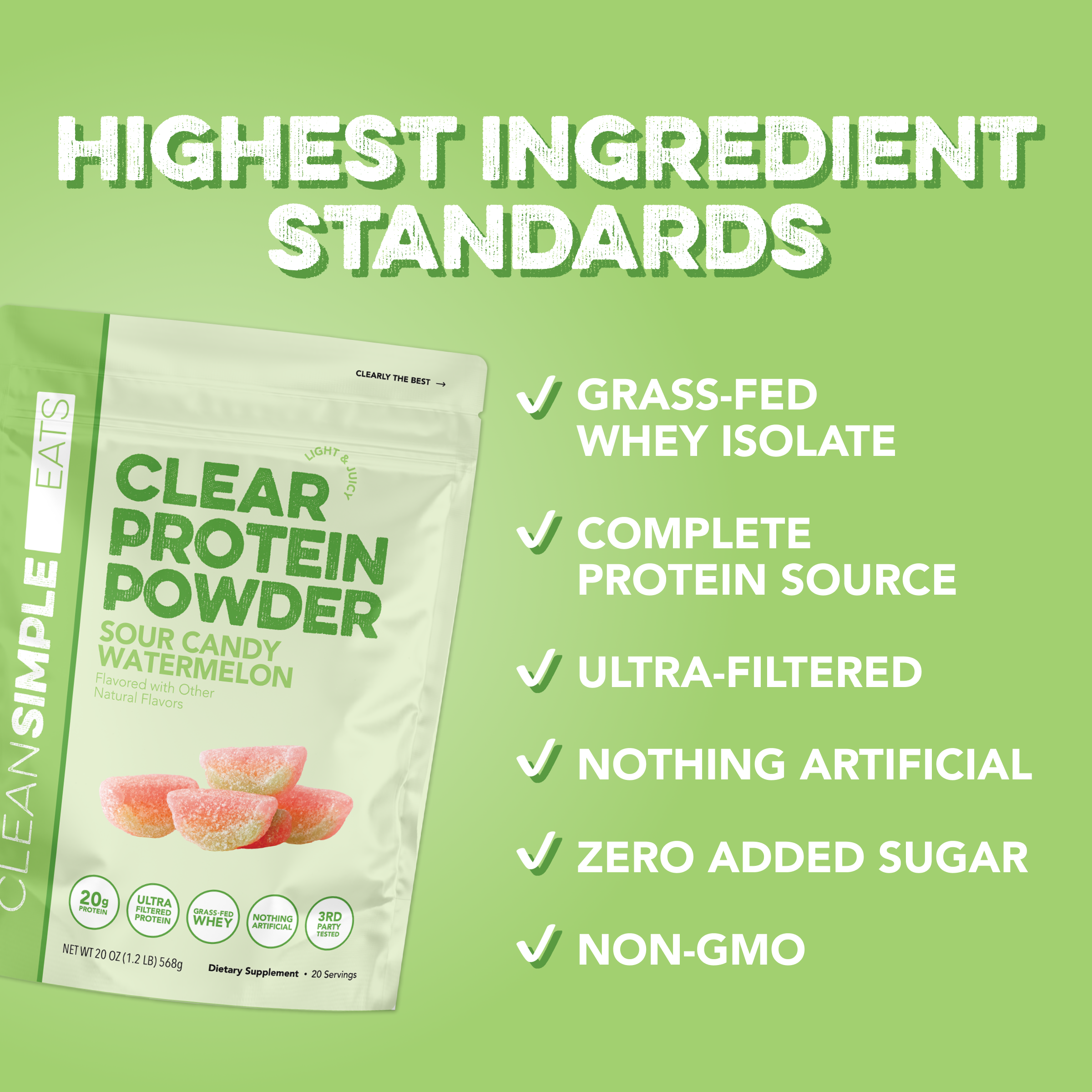 cleansimpleeats Clear Protein Powder: Sour Candy Watermelon (20 Servings)