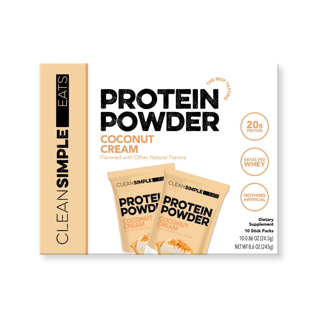 cleansimpleeats Protein Powder: Coconut Cream (10 Single Serving Stick Packs)