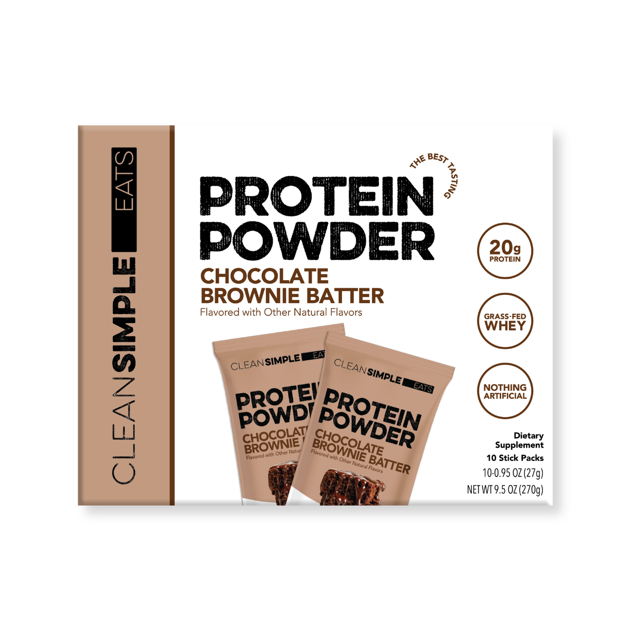 cleansimpleeats Protein Powder: Brownie Batter (10 Single Serving Stick Packs)