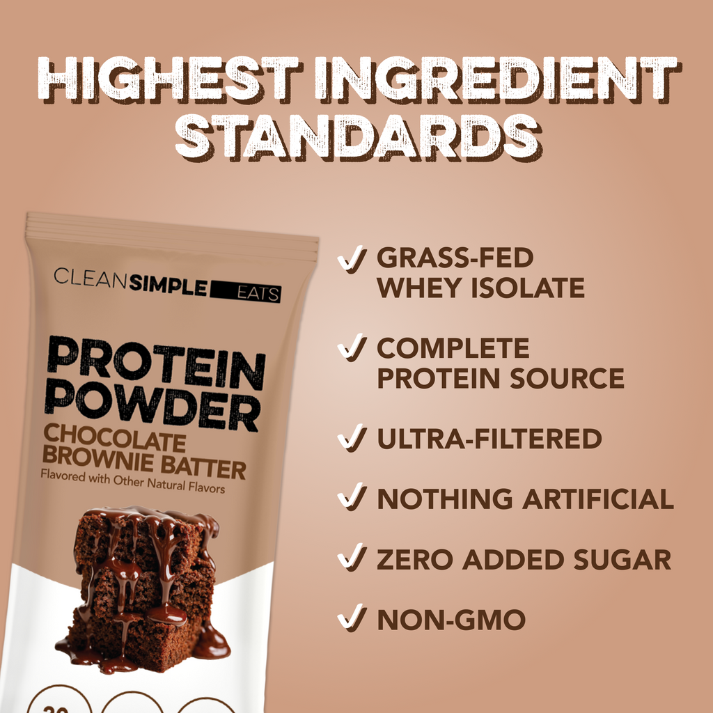 cleansimpleeats Protein Powder: Brownie Batter (10 Single Serving Stick Packs)