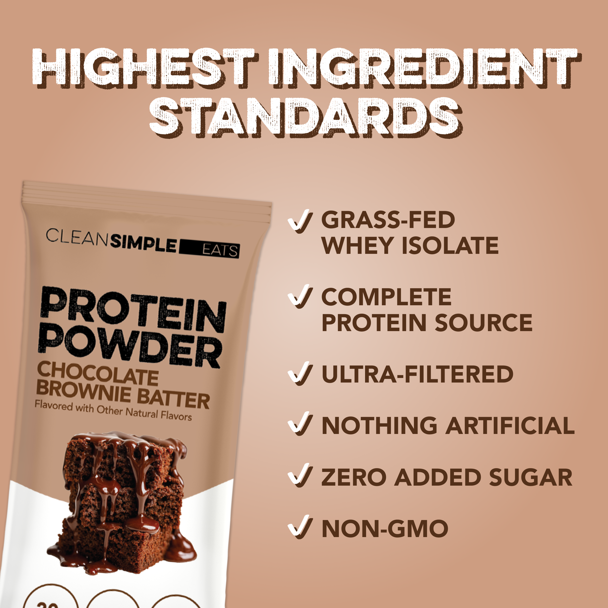 cleansimpleeats Protein Powder: Brownie Batter (10 Single Serving Stick Packs)