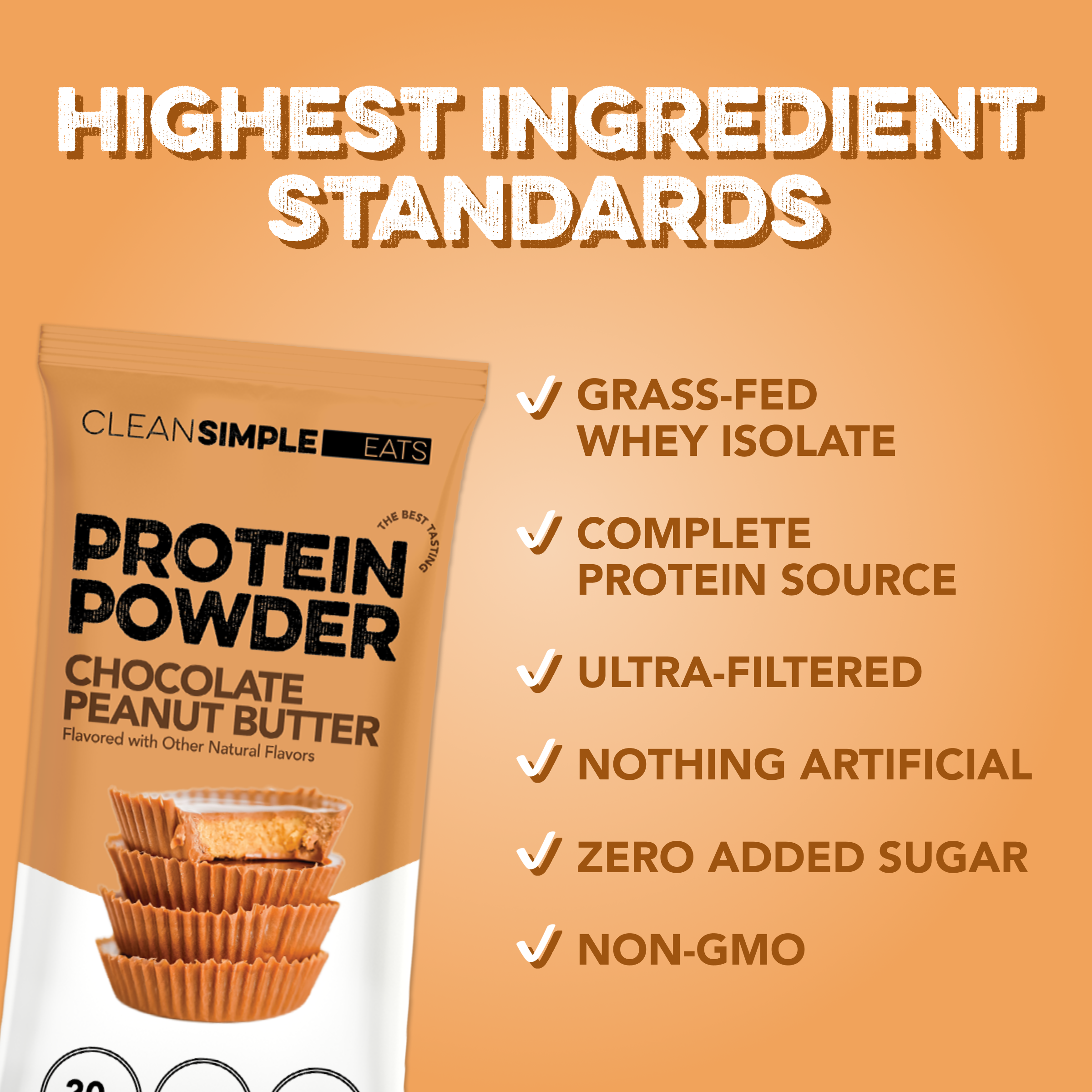 cleansimpleeats Protein Powder: Chocolate Peanut Butter (10 Single Serving Stick Packs)