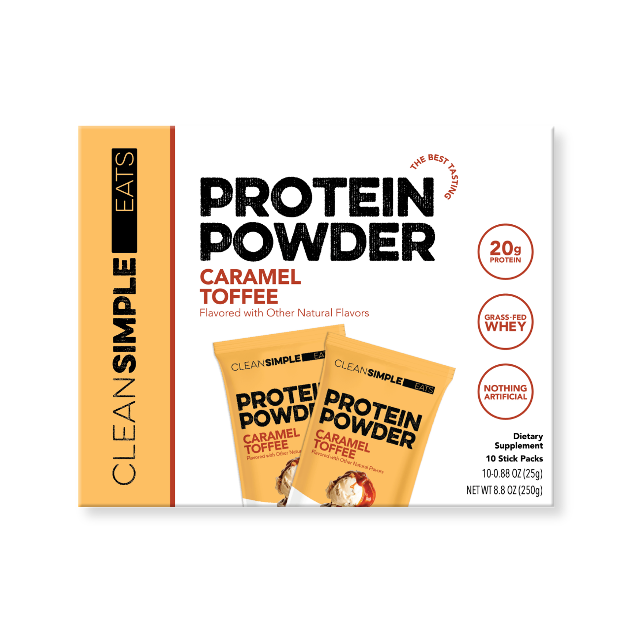 cleansimpleeats Protein Powder: Caramel Toffee (10 Single Serving Stick Packs)