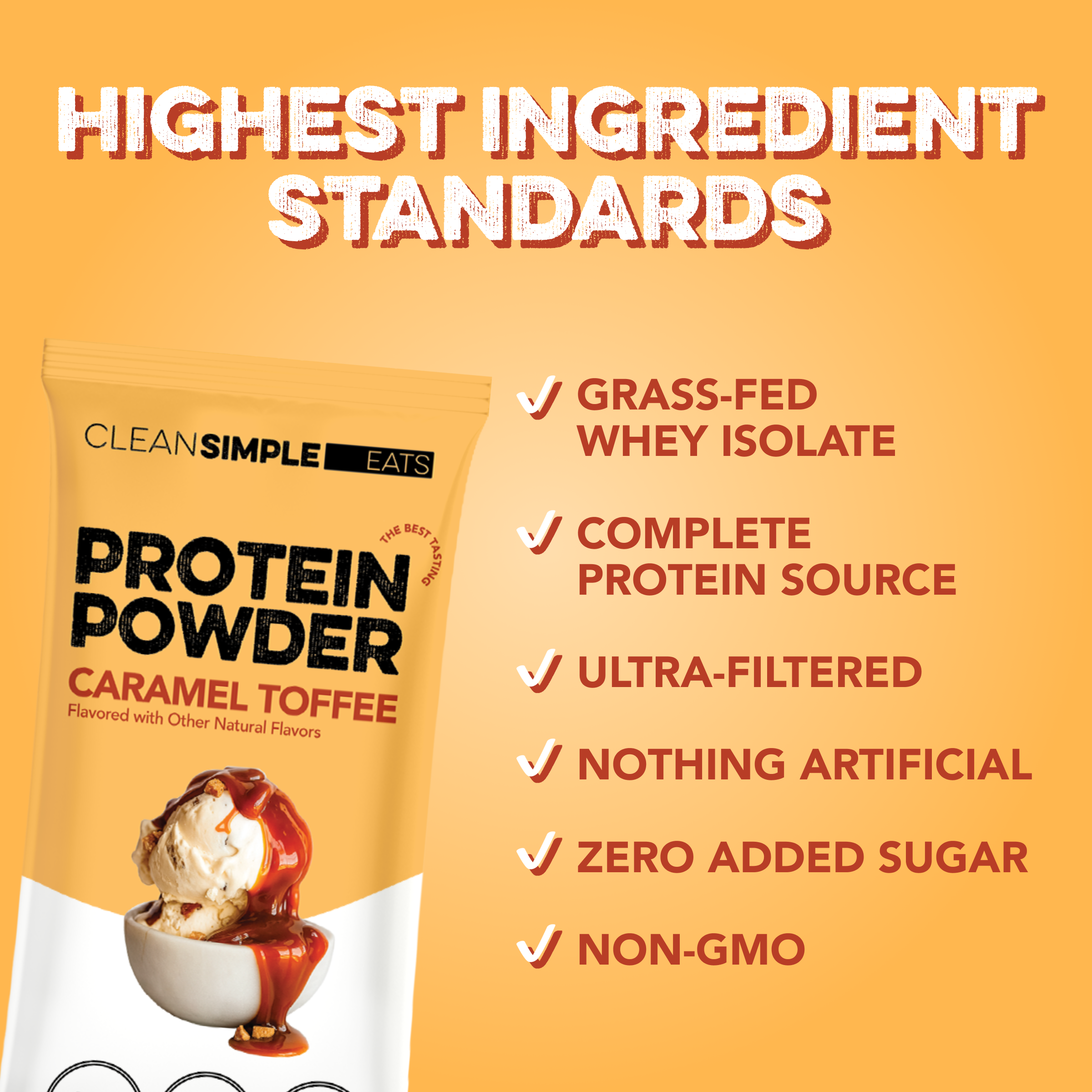 cleansimpleeats Protein Powder: Caramel Toffee (10 Single Serving Stick Packs)