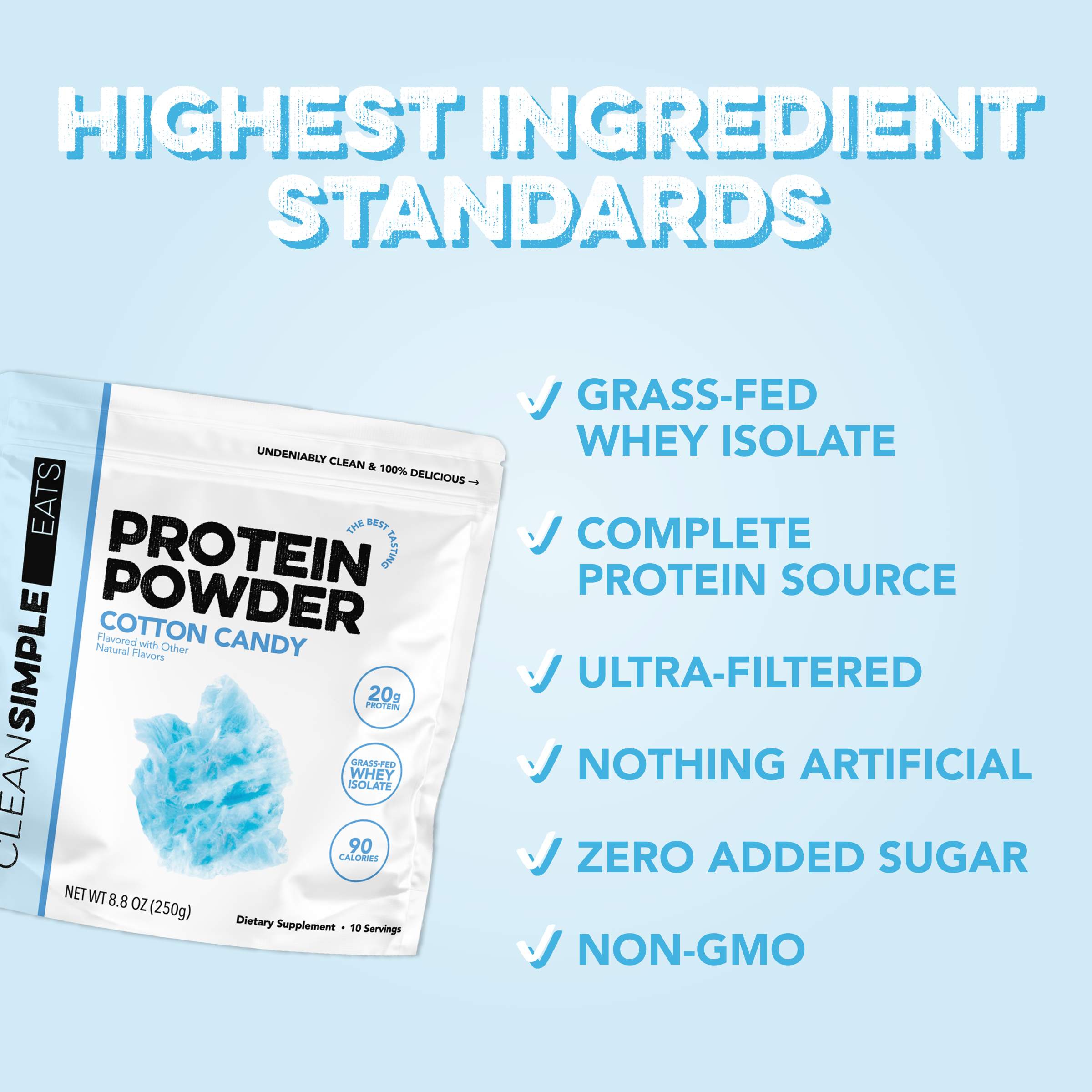 cleansimpleeats Protein Powder: Cotton Candy (10 Serving Bag)