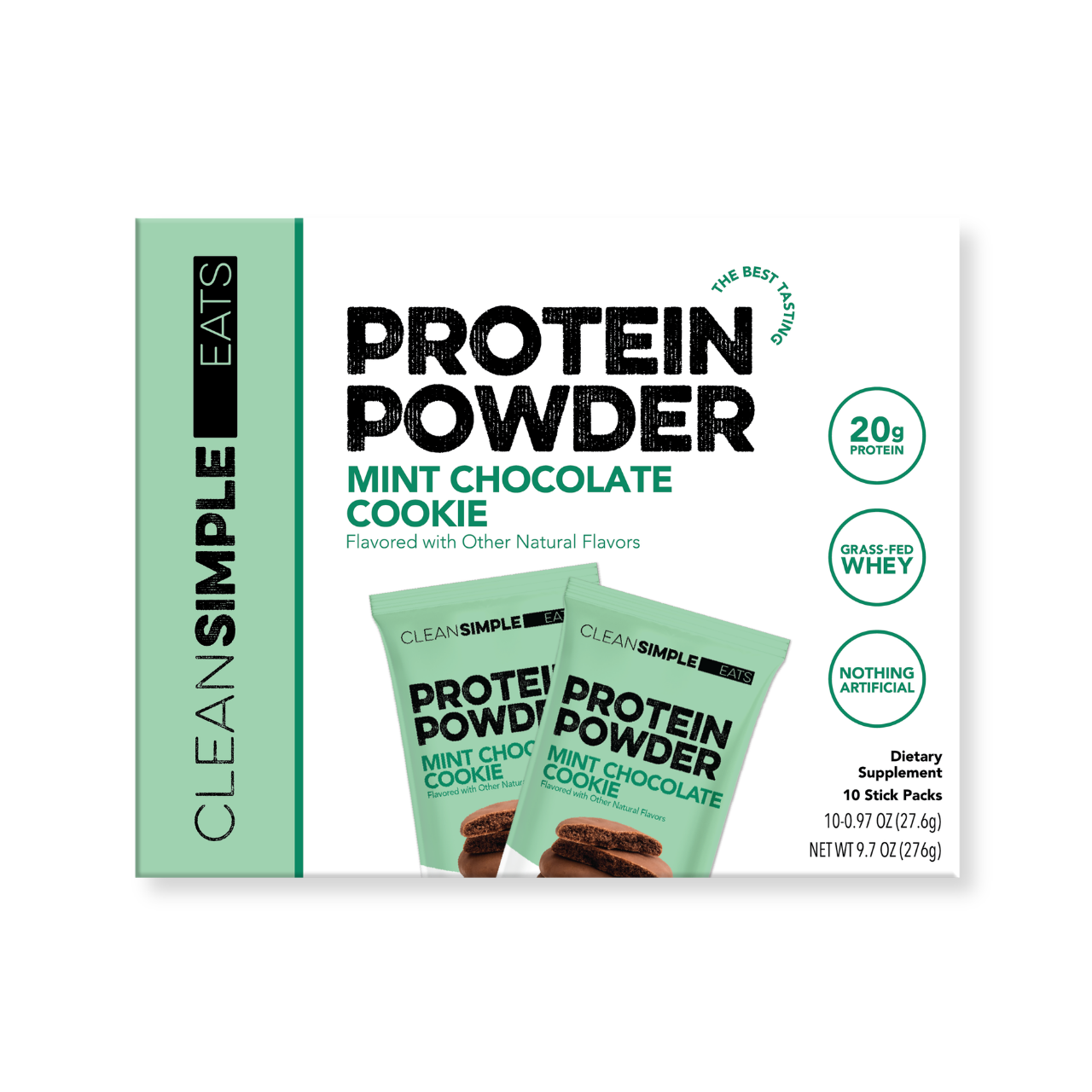 cleansimpleeats Protein Powder: Mint Chocolate Cookie (10 Single Serving Stick Packs)