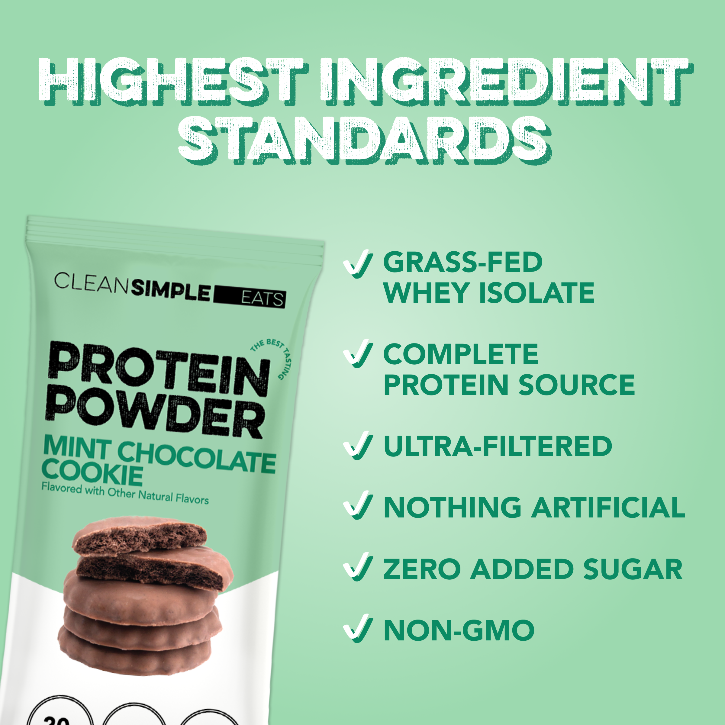 cleansimpleeats Protein Powder: Mint Chocolate Cookie (10 Single Serving Stick Packs)