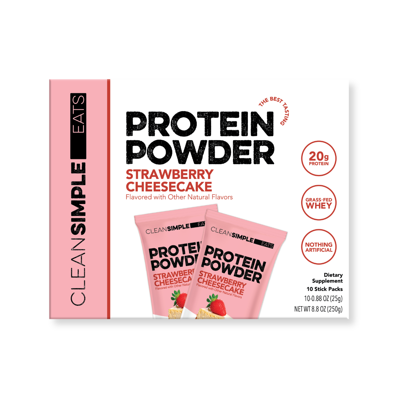 cleansimpleeats Protein Powder: Strawberry Cheesecake (10 Single Serving Stick Packs)