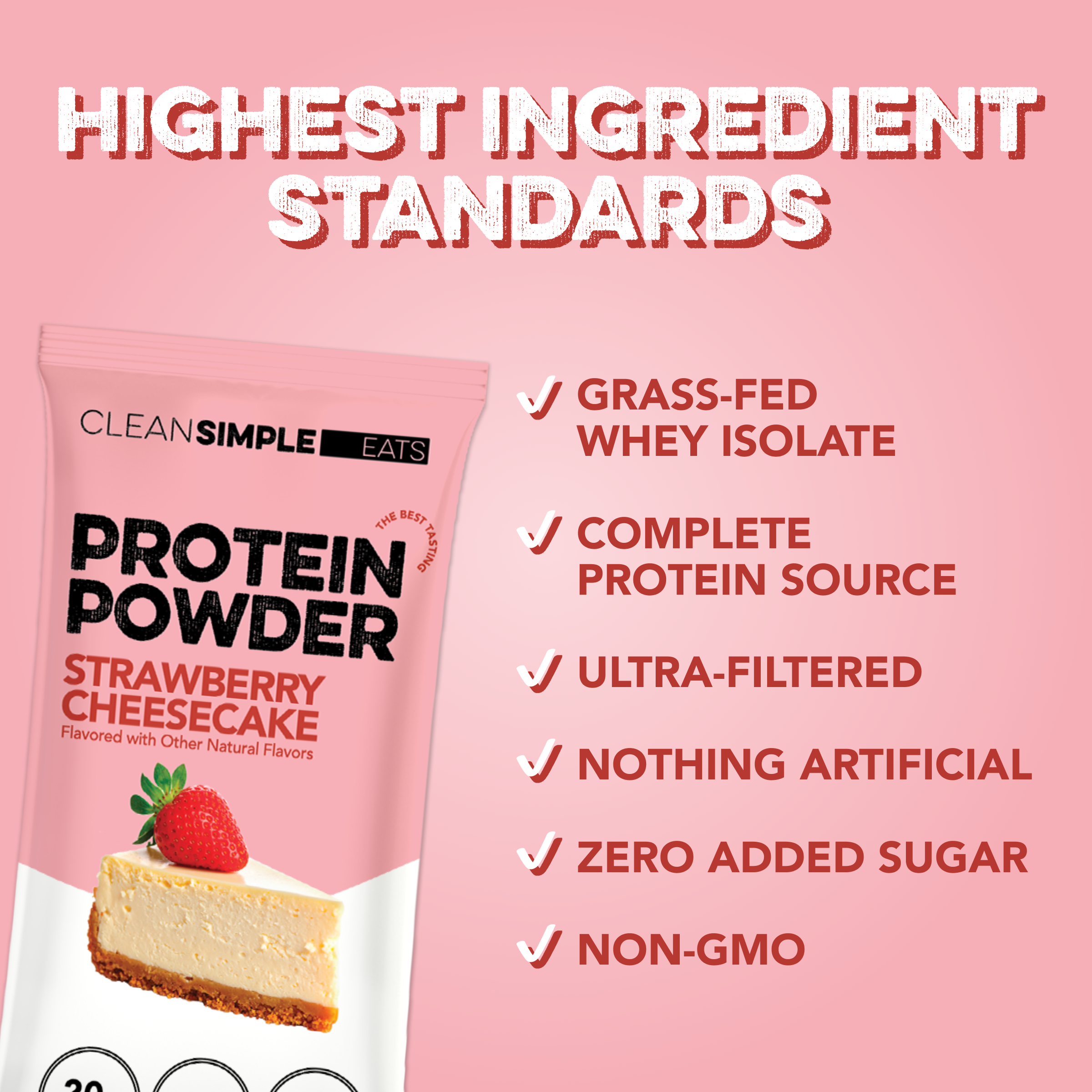 cleansimpleeats Protein Powder: Strawberry Cheesecake (10 Single Serving Stick Packs)