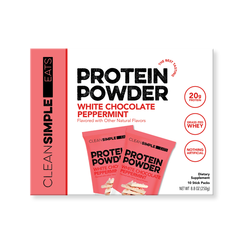 cleansimpleeats Protein Powder: White Chocolate Peppermint (10 Single Serving Stick Packs)