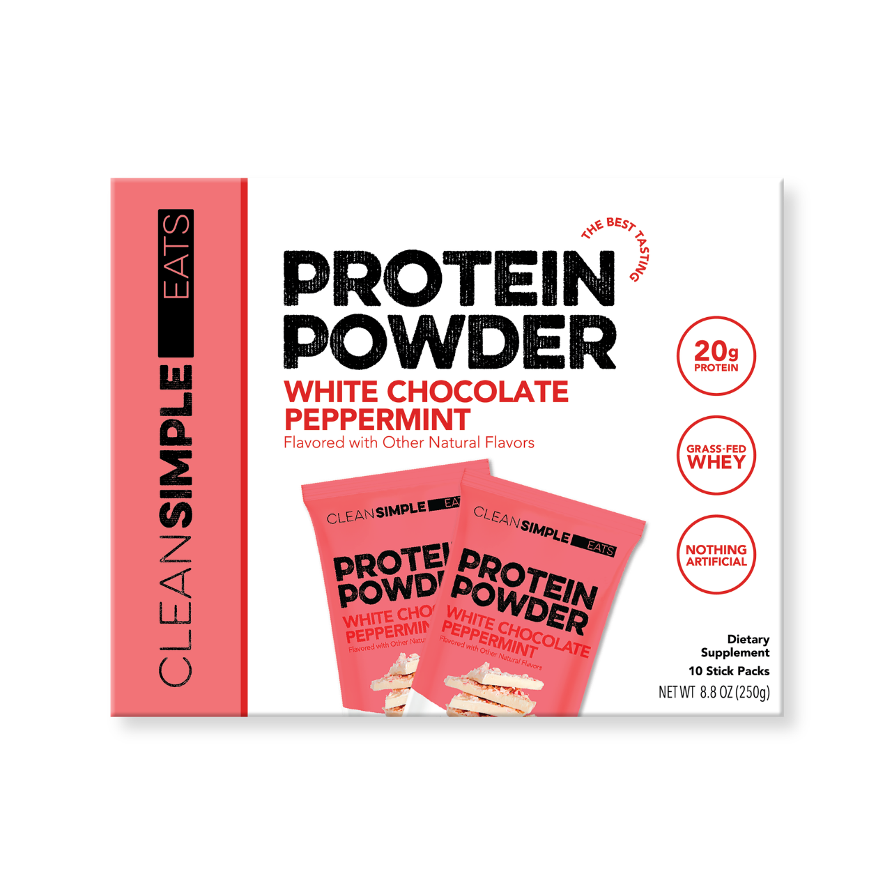 cleansimpleeats Protein Powder: White Chocolate Peppermint (10 Single Serving Stick Packs)