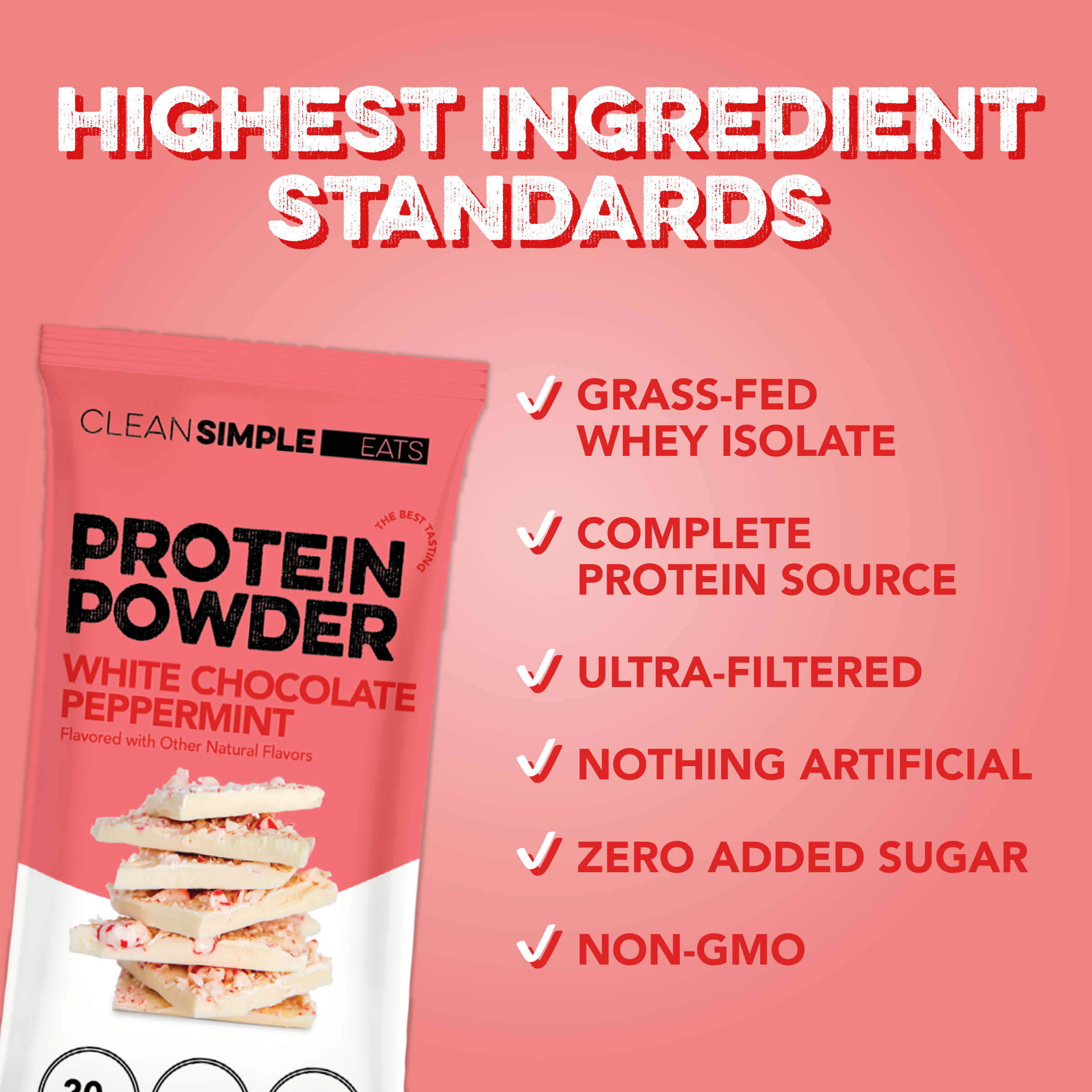 cleansimpleeats Protein Powder: White Chocolate Peppermint (10 Single Serving Stick Packs)