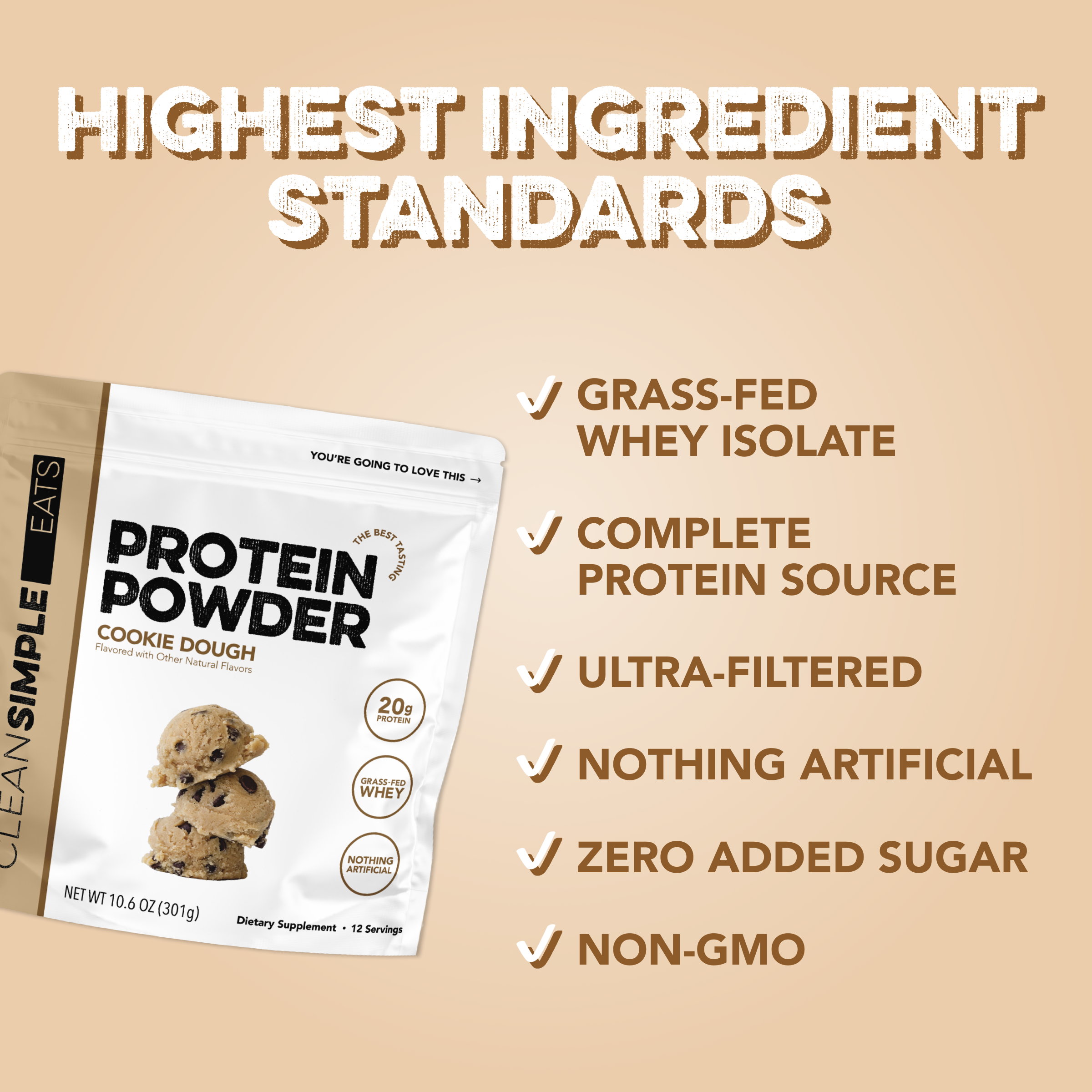 cleansimpleeats Protein Powder: Cookie Dough (12 Serving Bag)