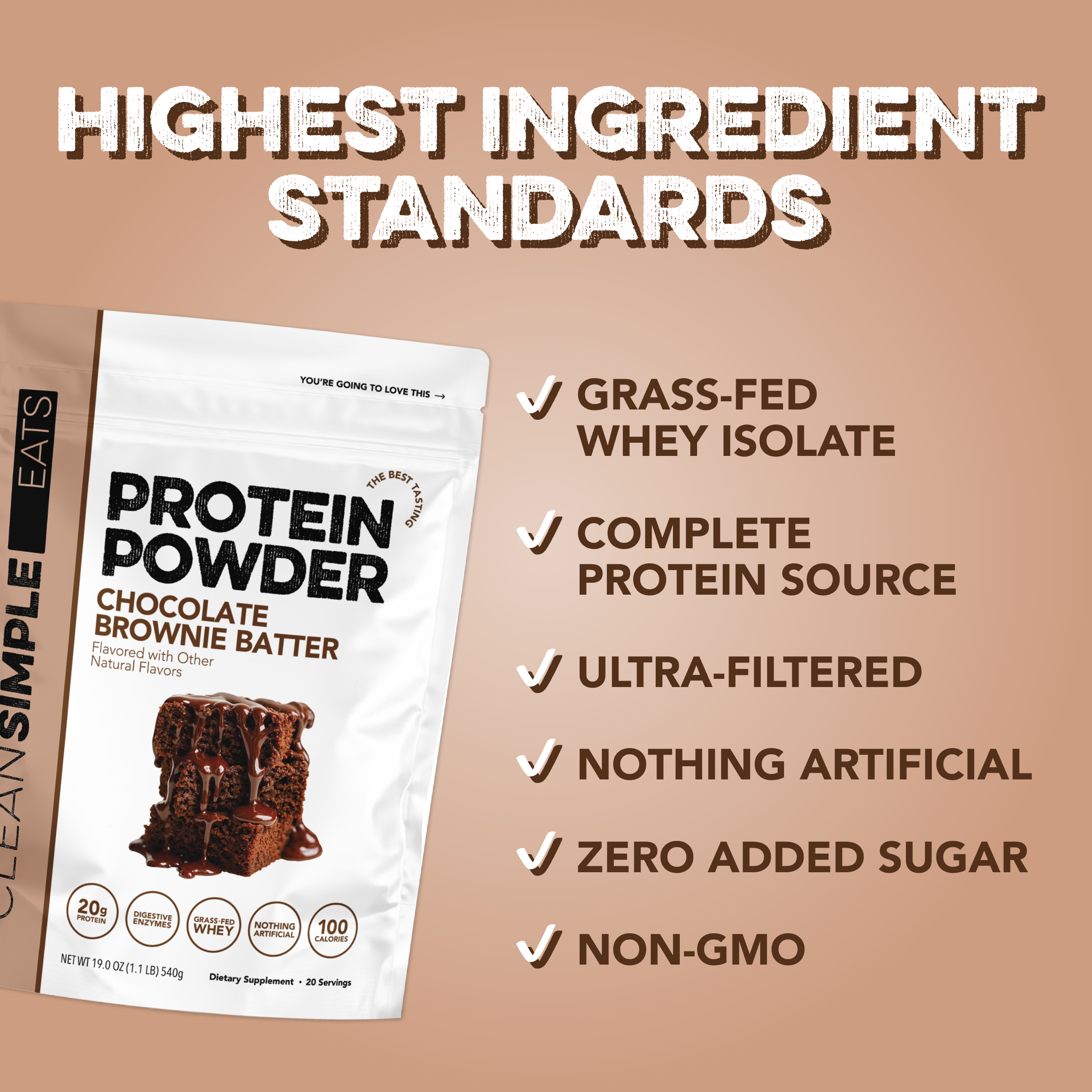 cleansimpleeats Protein Powder: Brownie Batter (20 Serving Bag)