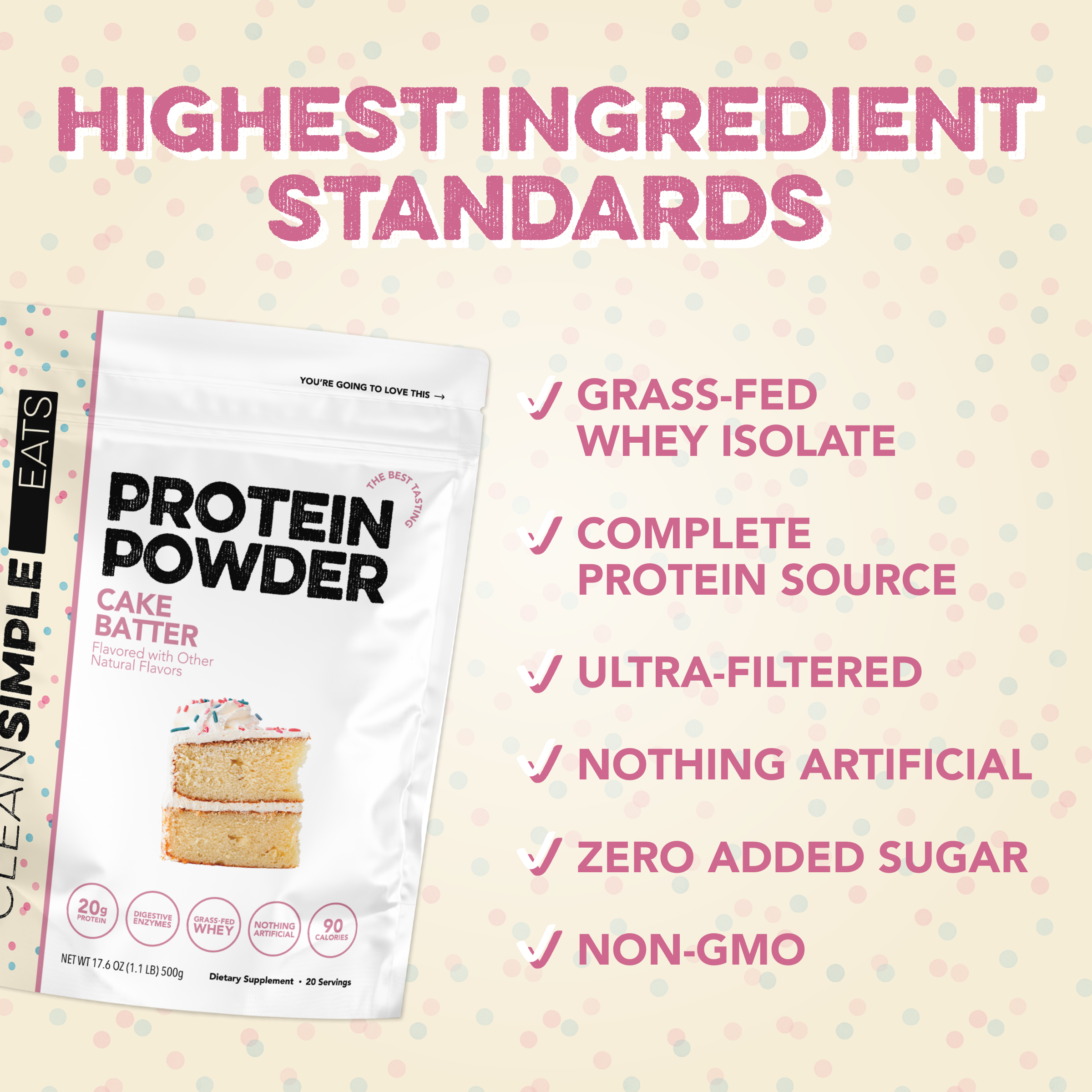 cleansimpleeats Protein Powder: Cake Batter (20 Serving Bag)