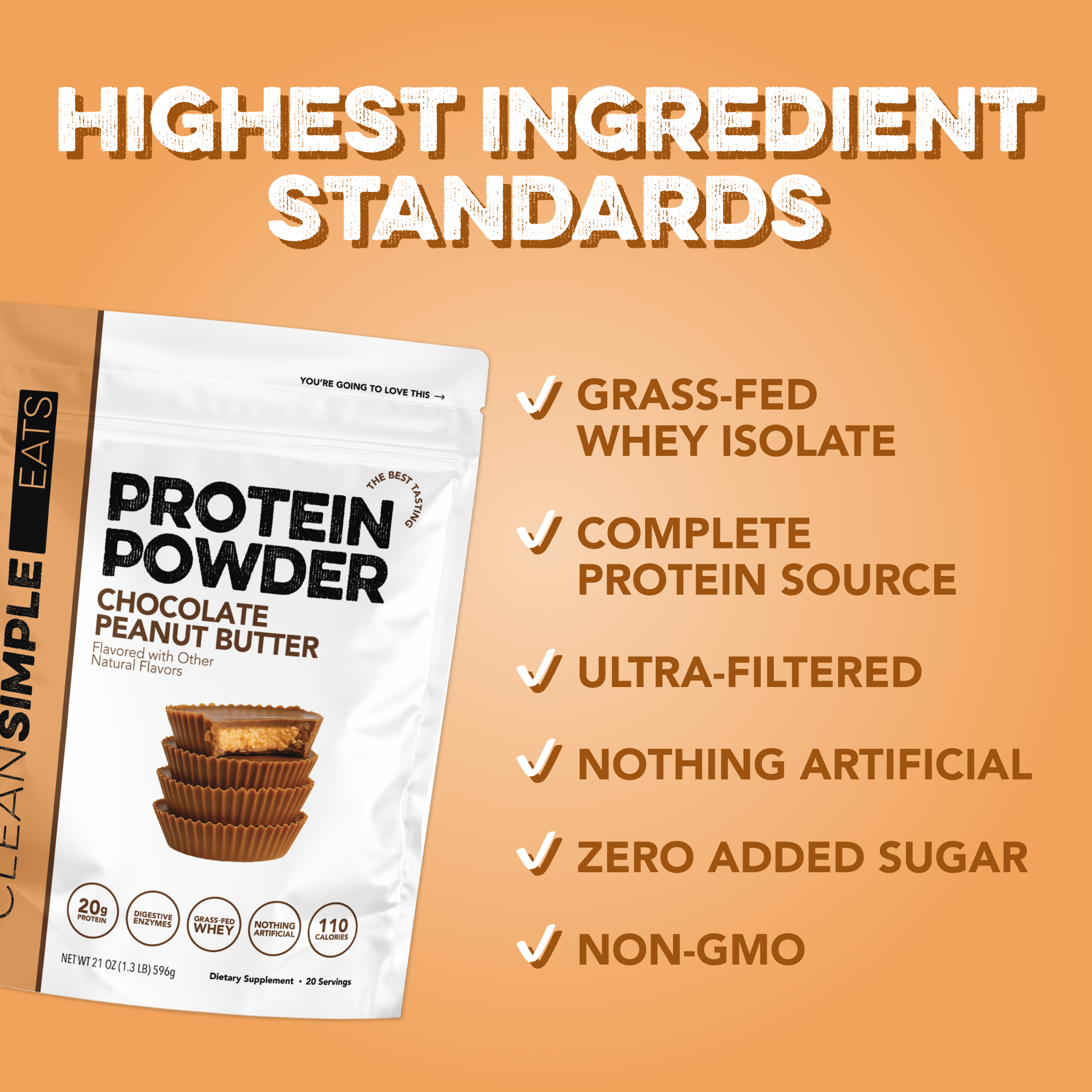 cleansimpleeats Protein Powder: Chocolate Peanut Butter (20 Serving Bag)