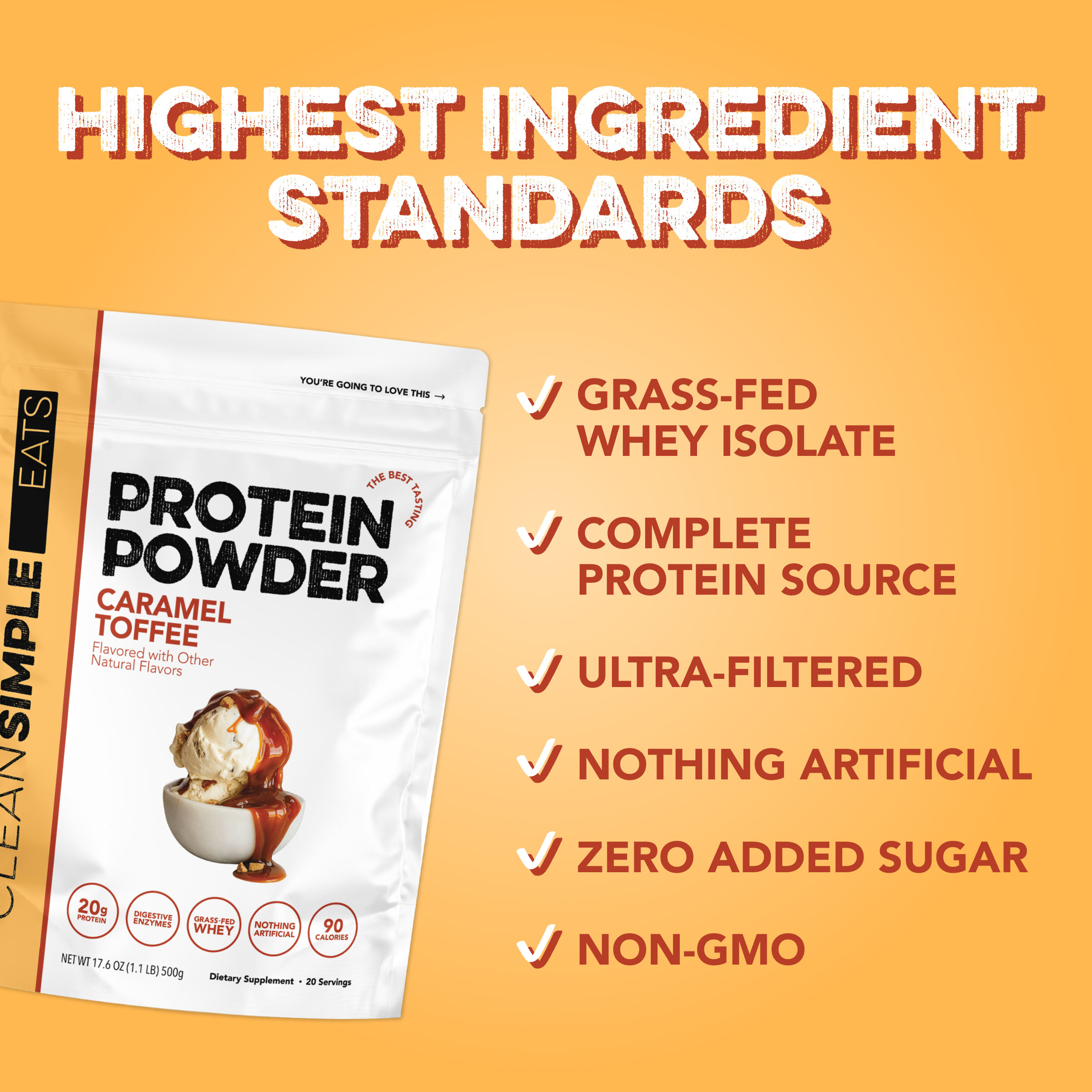 cleansimpleeats Protein Powder: Caramel Toffee (20 Serving Bag)