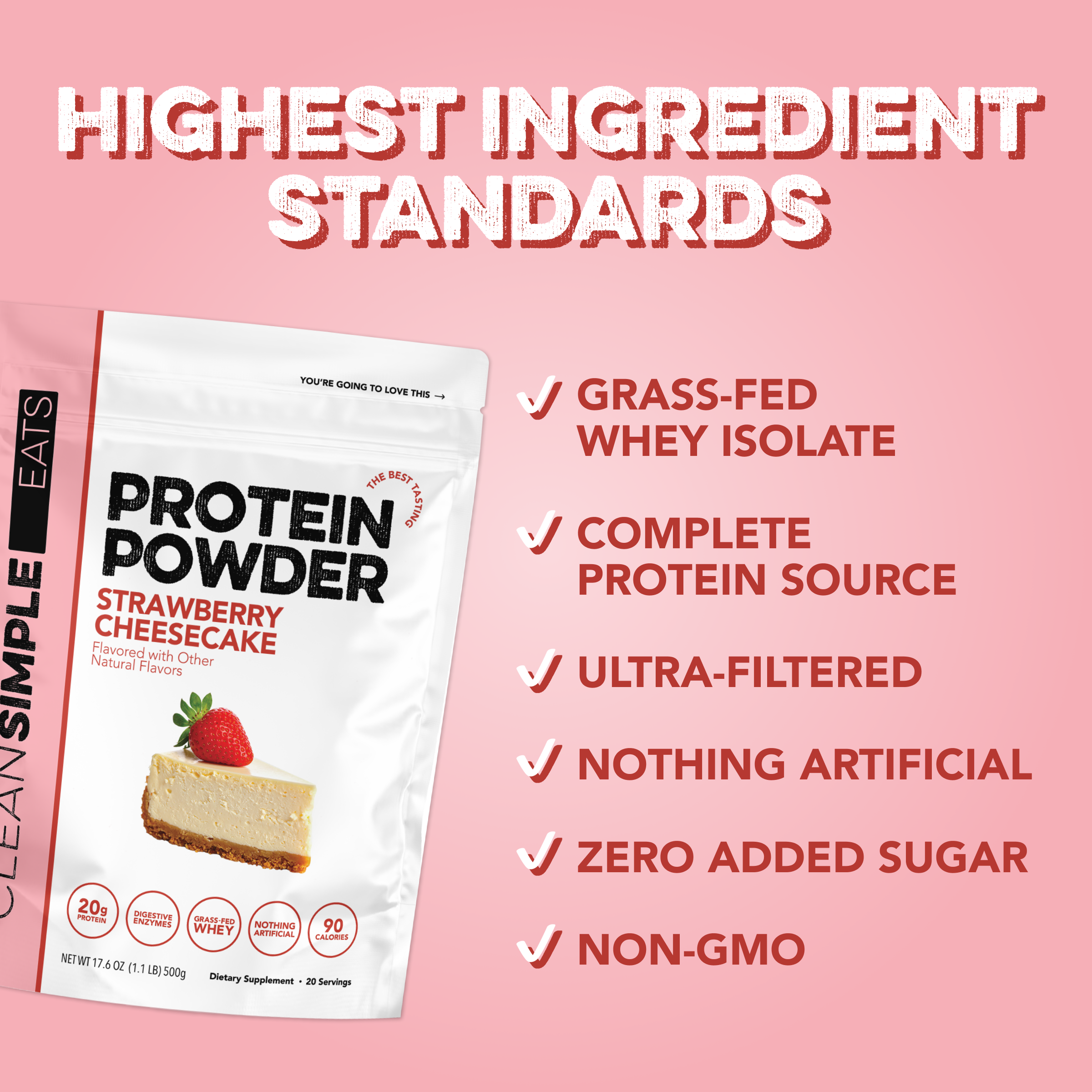 cleansimpleeats Protein Powder: Strawberry Cheesecake (20 Serving Bag)