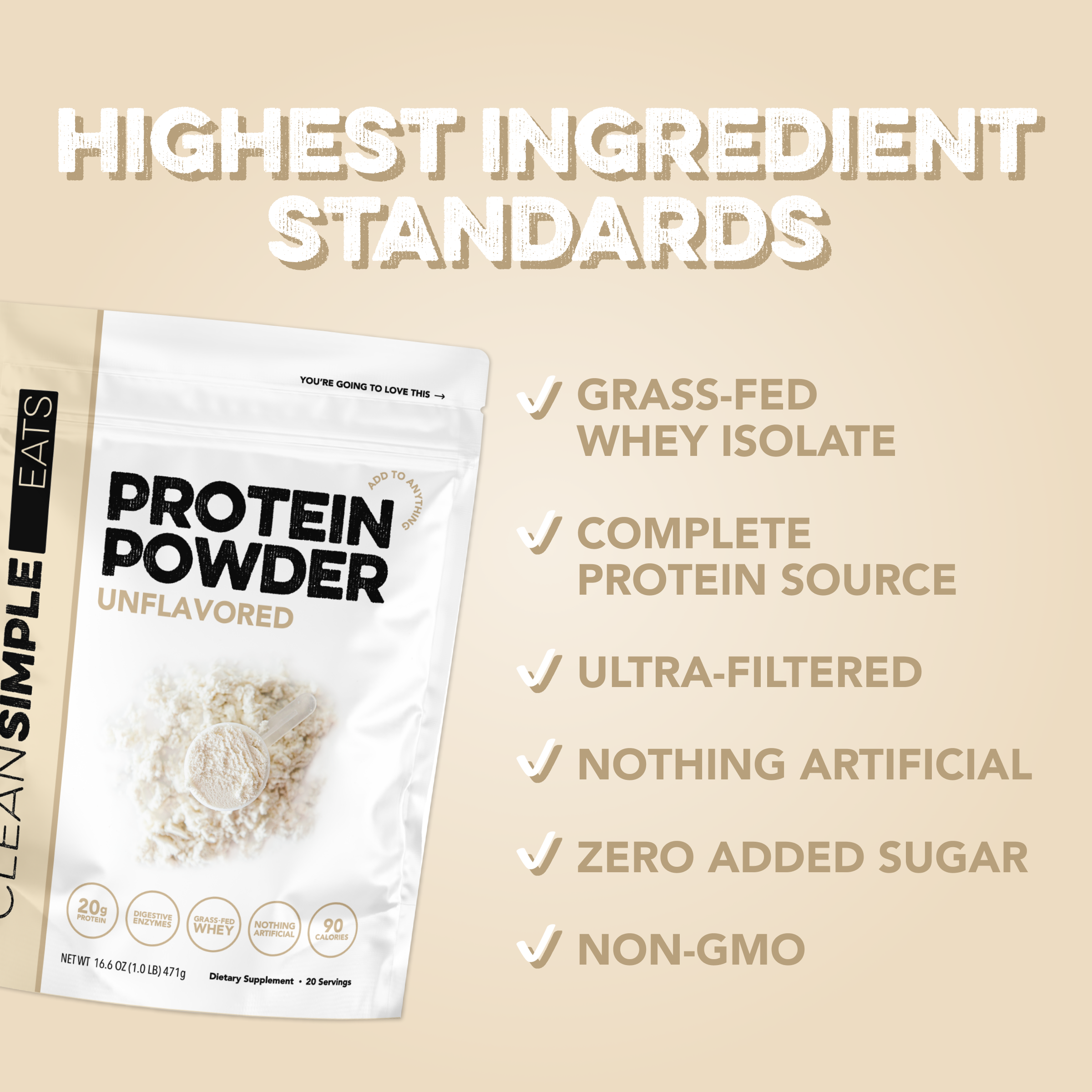 cleansimpleeats Protein Powder: Unflavored (30 Serving Bag)