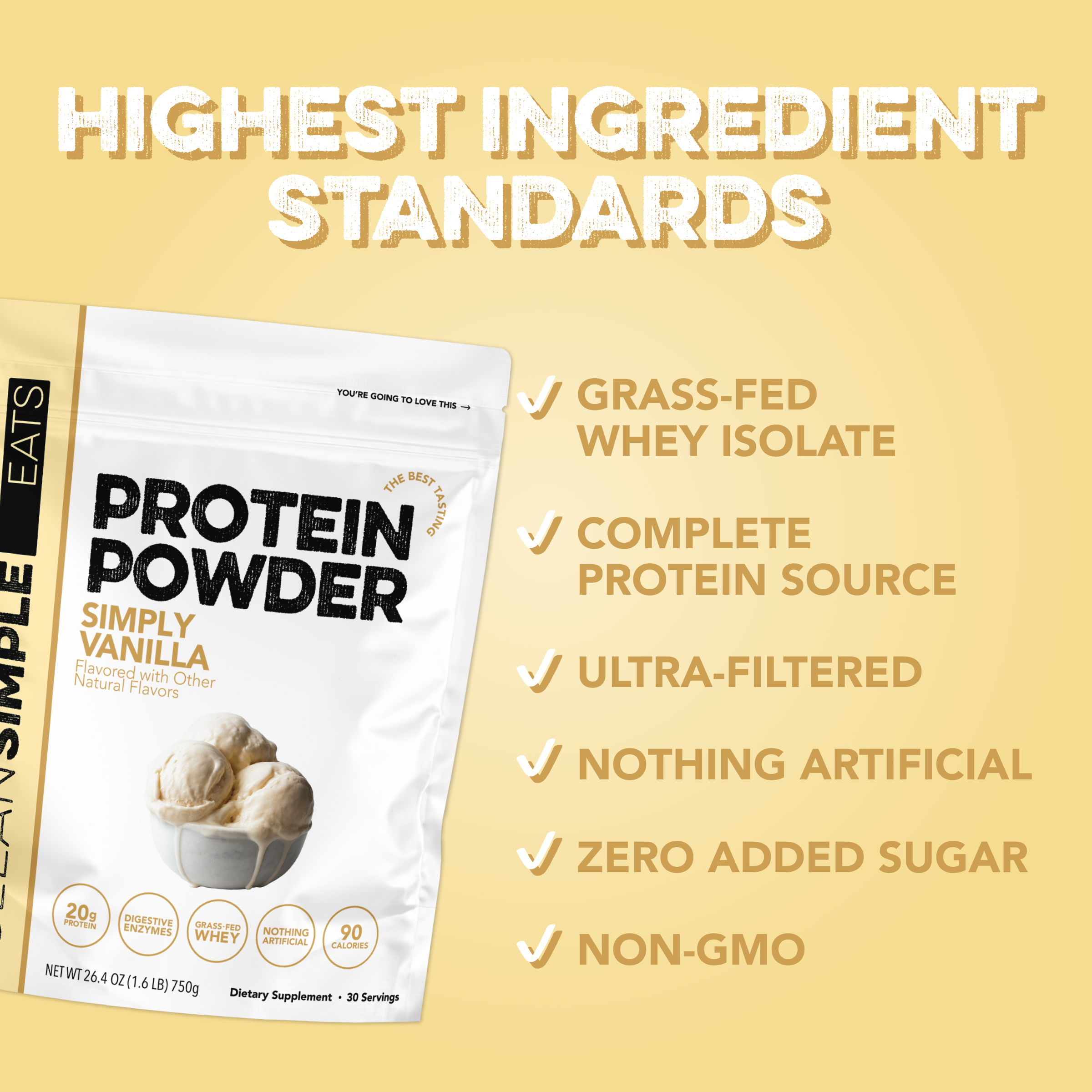 cleansimpleeats Protein Powder: Simply Vanilla (30 Serving Bag)