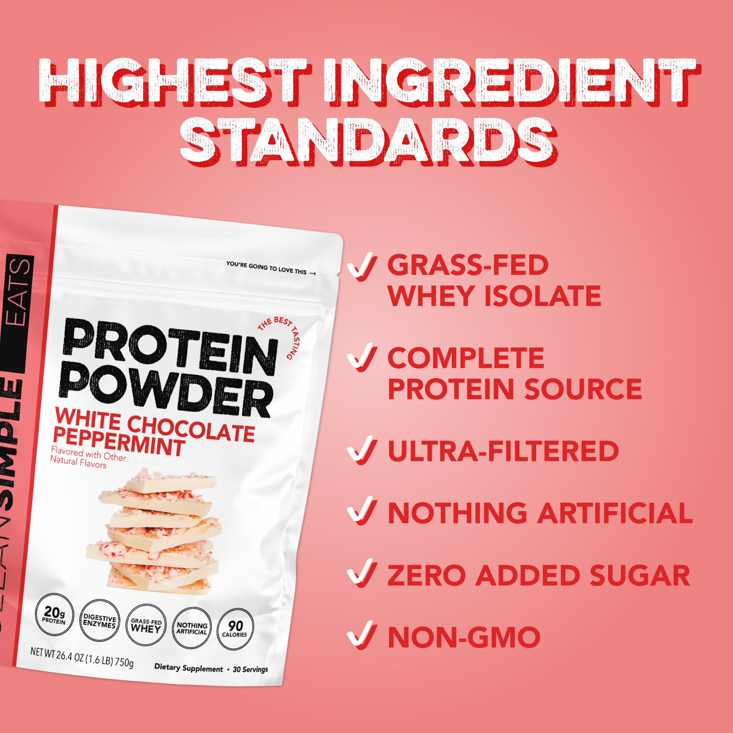 cleansimpleeats Protein Powder: White Chocolate Peppermint (30 Serving Bag)