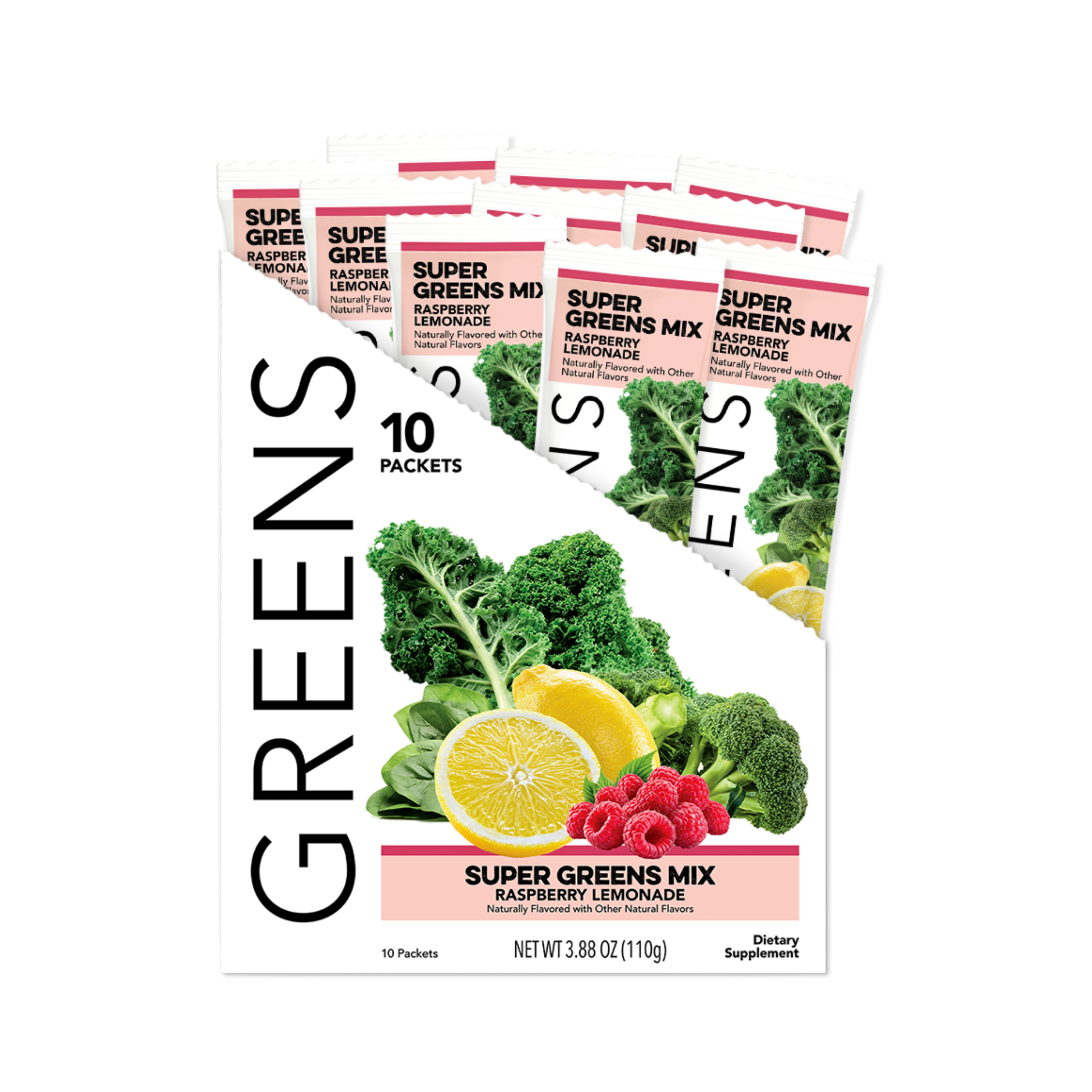 cleansimpleeats Greens: Raspberry Lemonade Super Greens Mix (10 Single Serving Stick Packs)