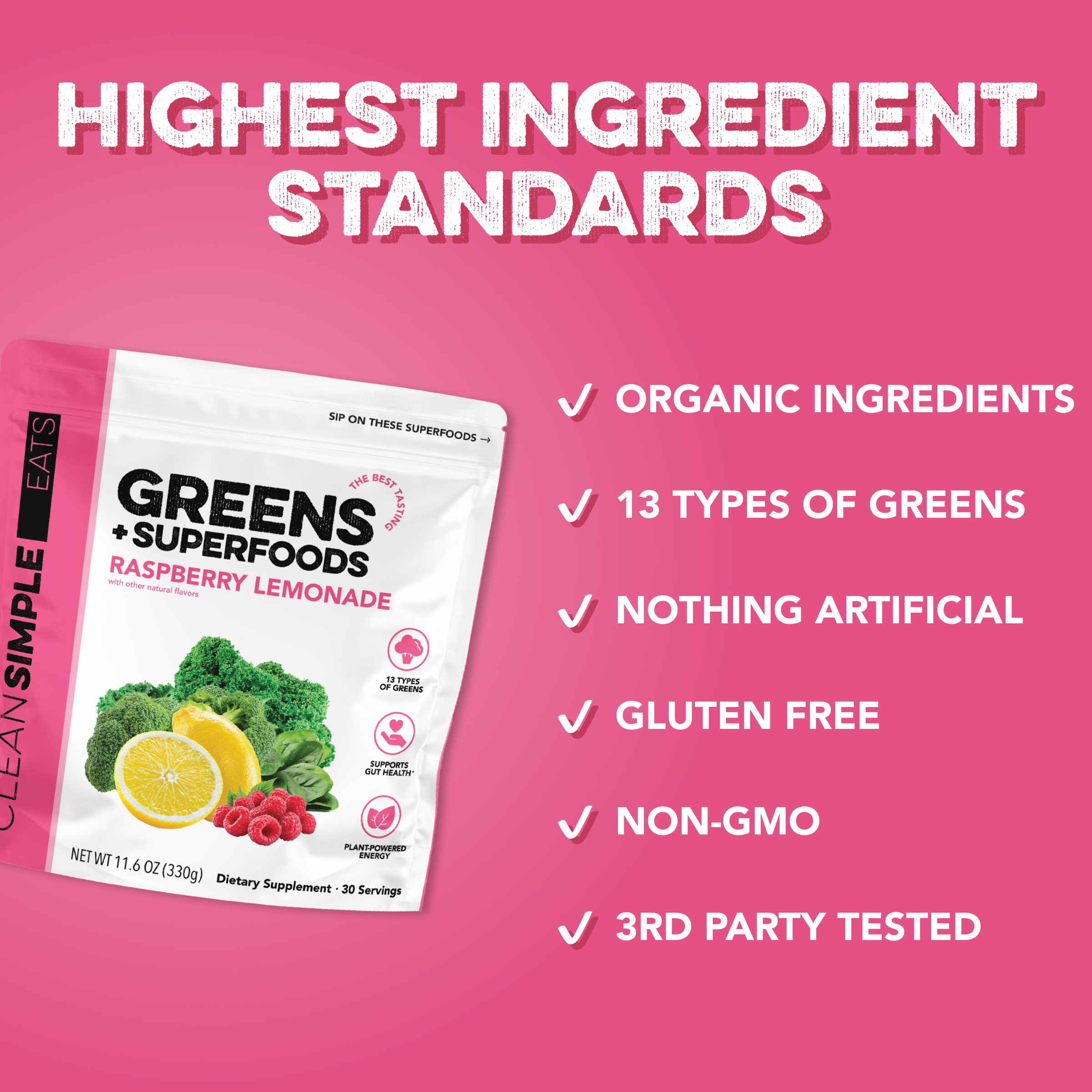 cleansimpleeats Greens: Raspberry Lemonade Super Greens Mix