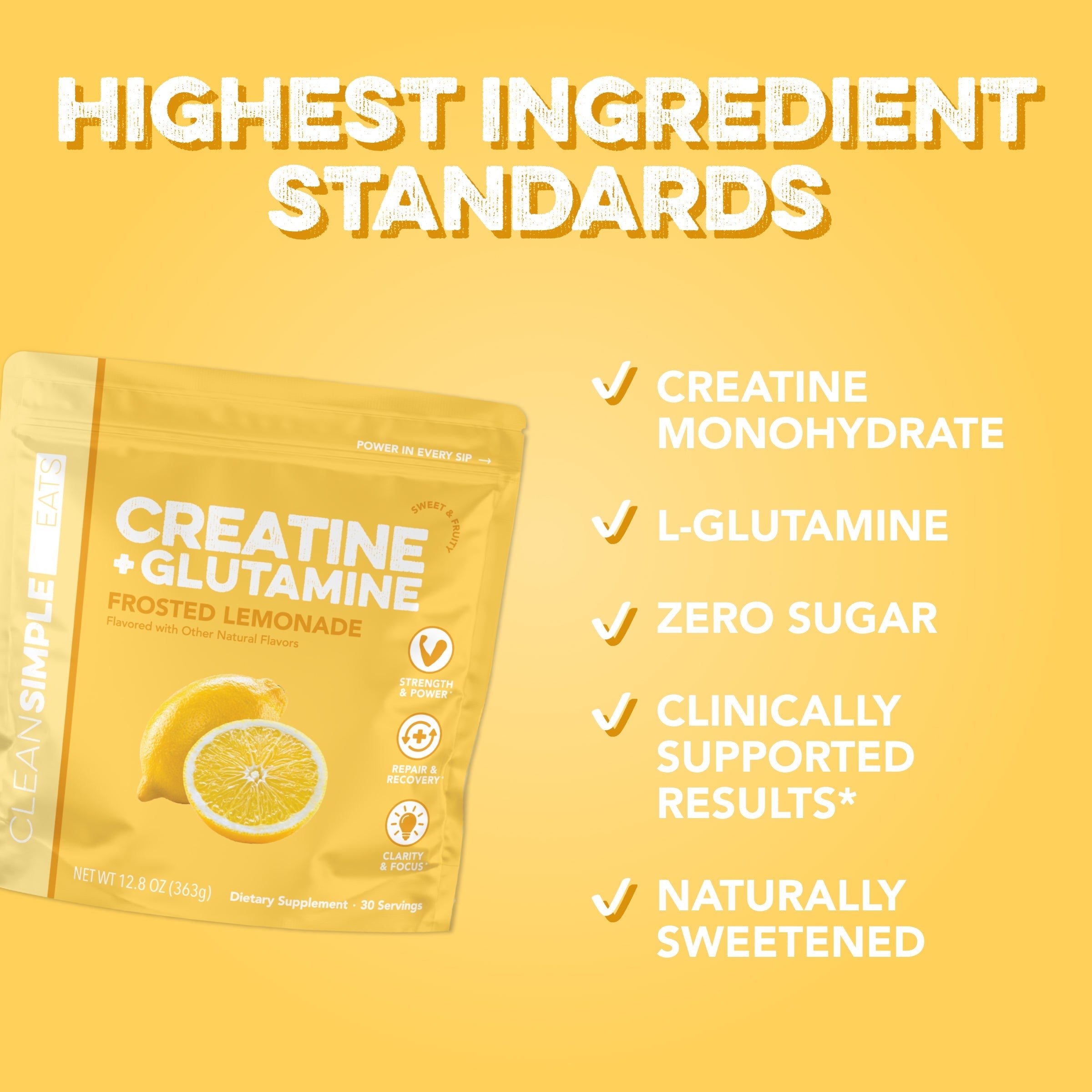 cleansimpleeats Creatine + Glutamine: Frosted Lemonade (30 Serving Bag)