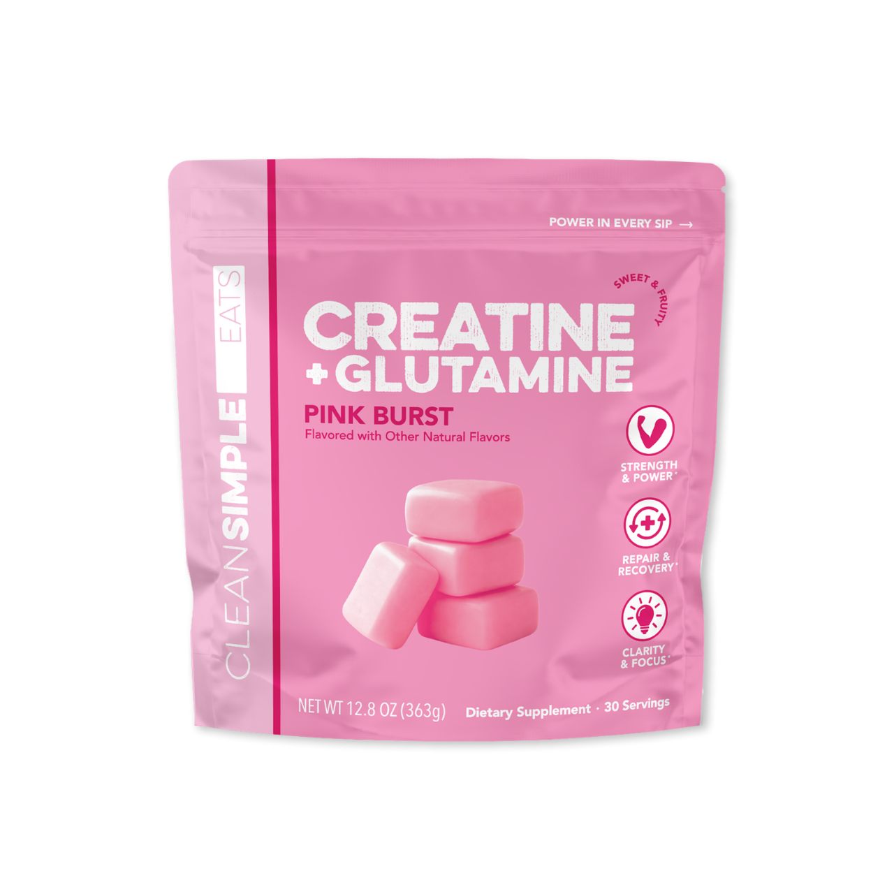 cleansimpleeats Creatine + Glutamine: Pink Burst (30 Serving Bag)