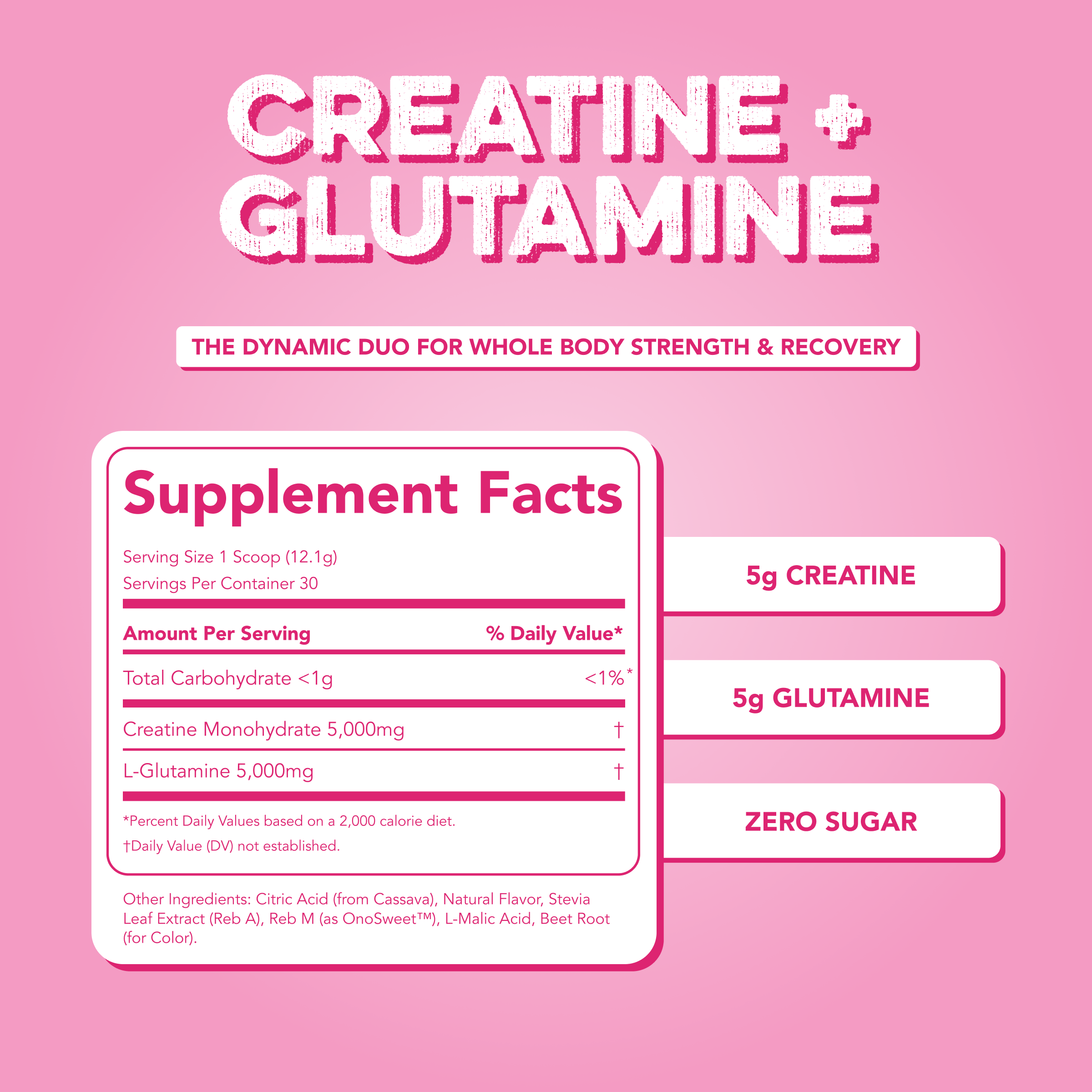 cleansimpleeats Creatine + Glutamine: Pink Burst (30 Serving Bag)