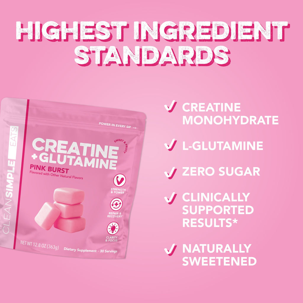 cleansimpleeats Creatine + Glutamine: Pink Burst (30 Serving Bag)