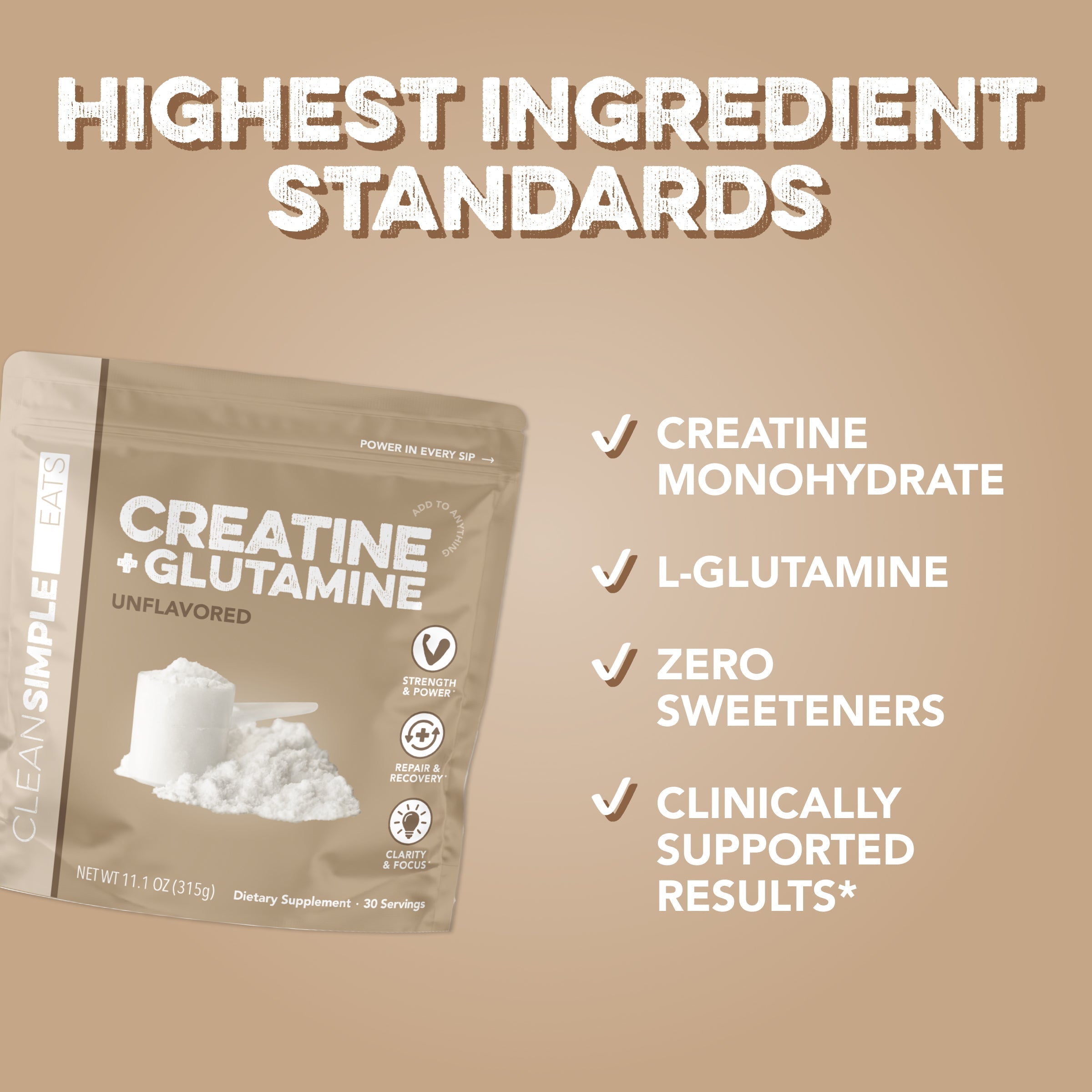 cleansimpleeats Creatine + Glutamine: Unflavored (30 Serving Bag)