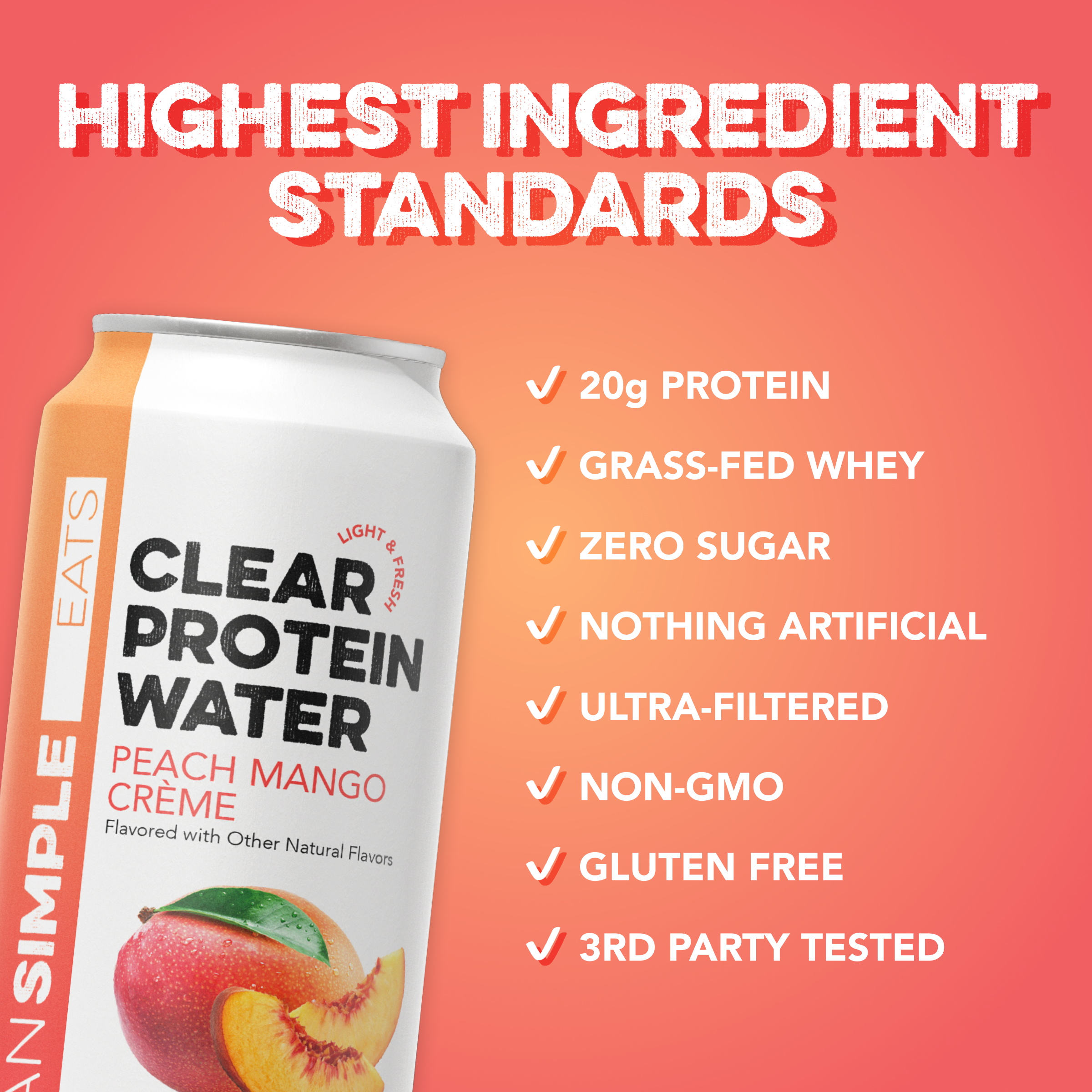 cleansimpleeats Clear Protein Water: Peach Mango Creme (16 Oz. | 12 Pack)