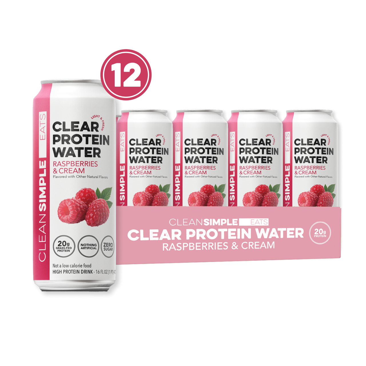 cleansimpleeats Clear Protein Water: Raspberries & Cream (16 Oz. | 12 Pack)
