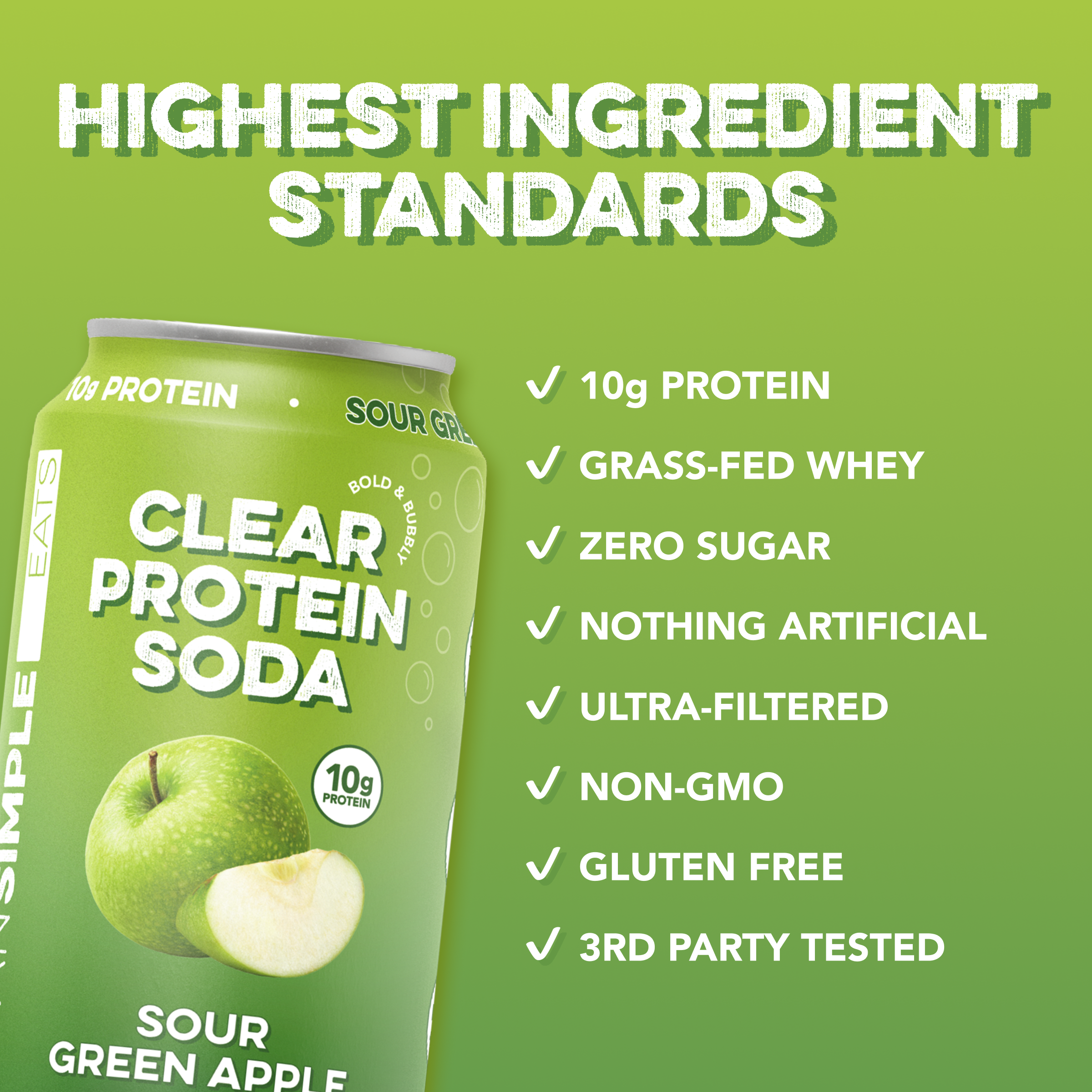 cleansimpleeats Clear Protein Soda: Sour Green Apple (12 Oz. | 12 Pack)