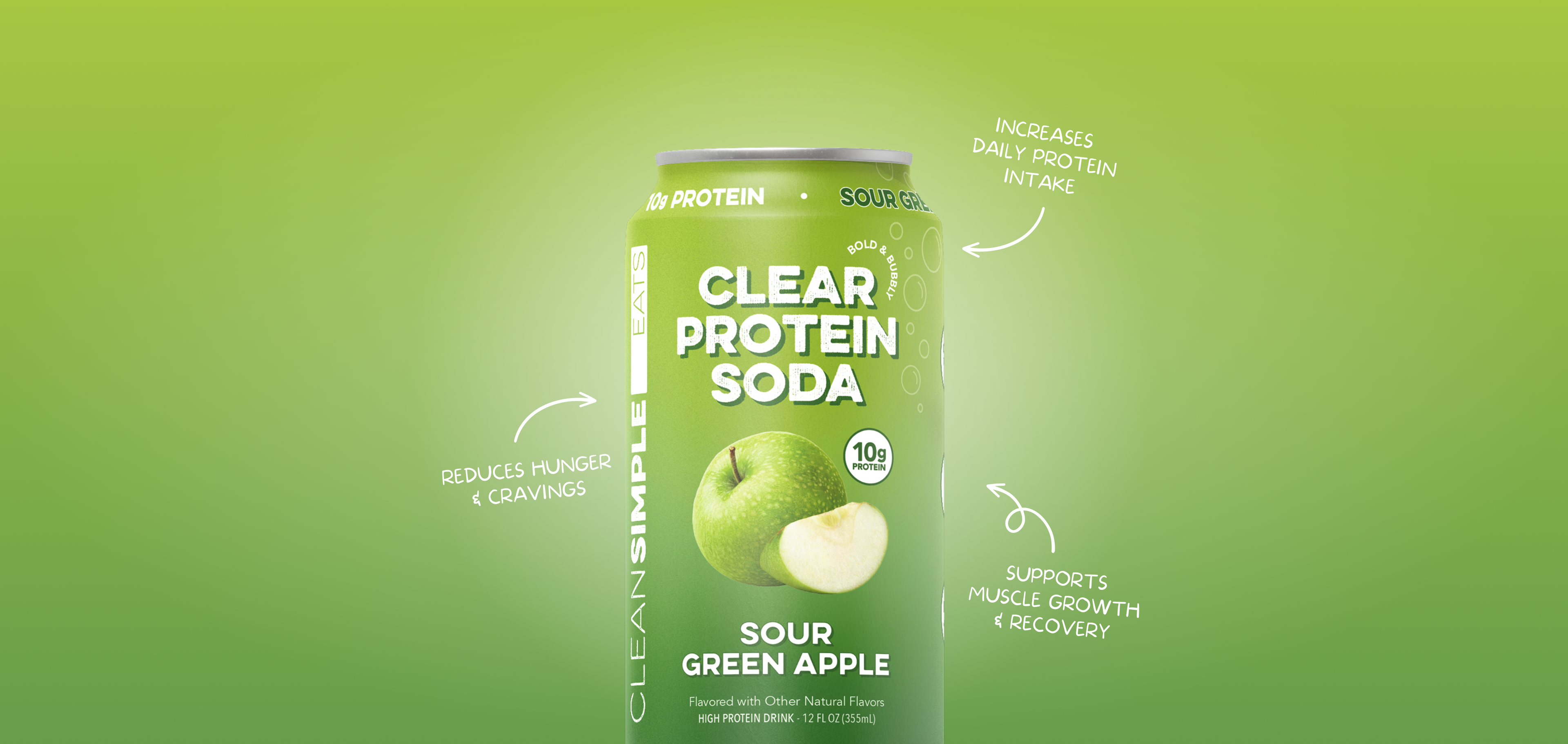 cleansimpleeats Clear Protein Soda: Sour Green Apple (12 Oz. | 12 Pack)