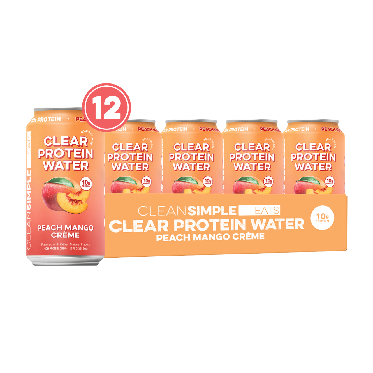 cleansimpleeats Clear Protein Water: Peach Mango Créme (12 Oz. | 12 Pack)
