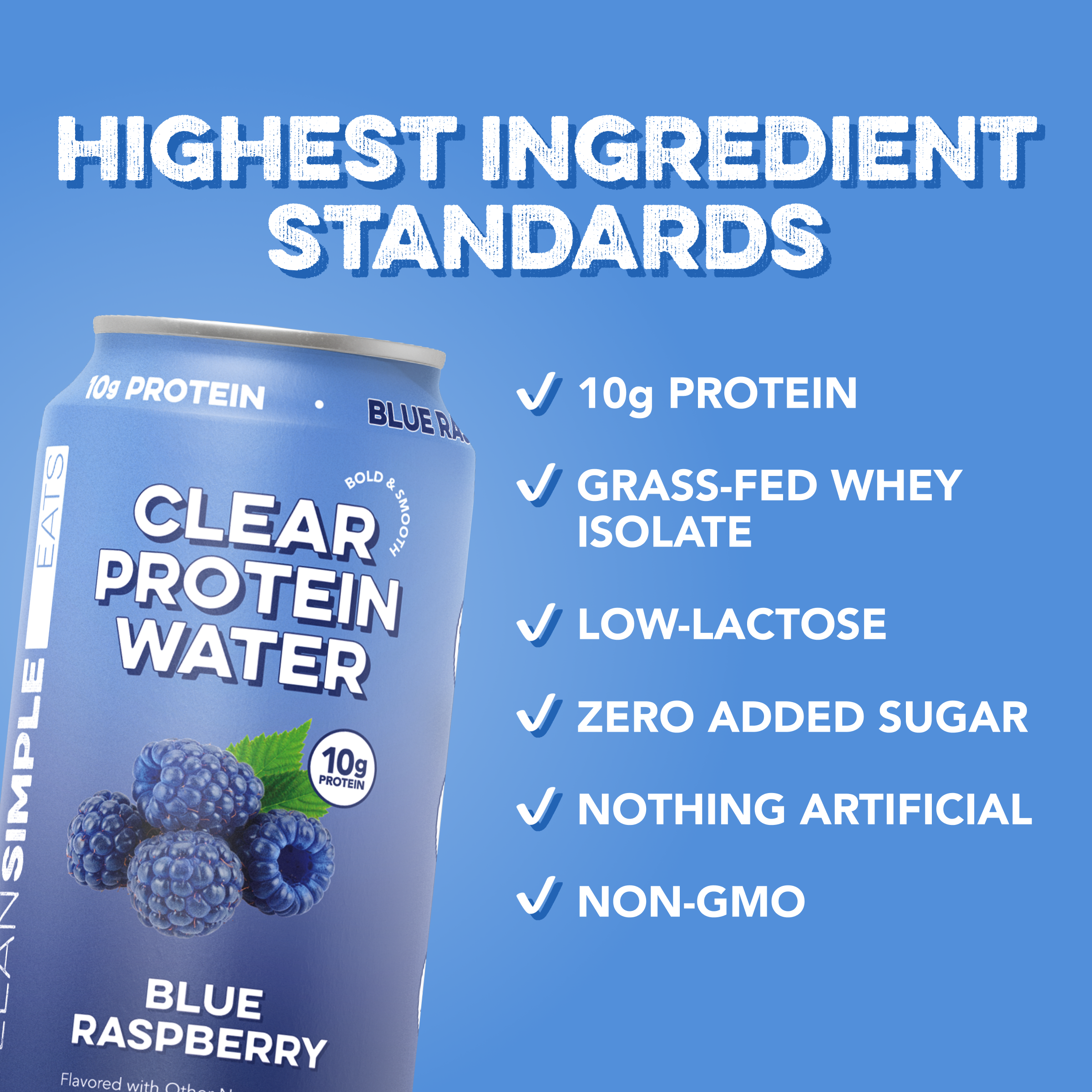 cleansimpleeats Clear Protein Water: Blue Razz (12 Oz. | 12 Pack)