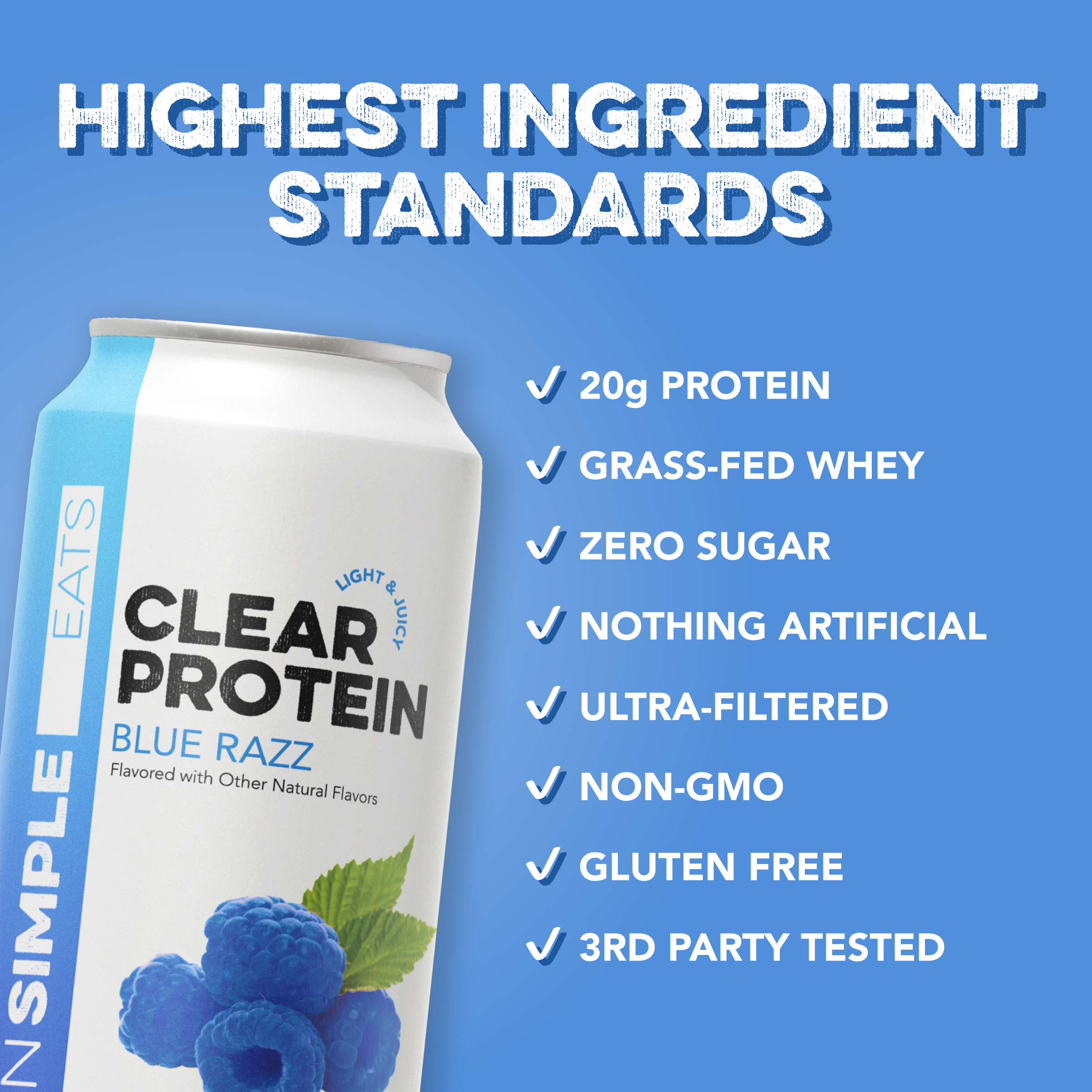 cleansimpleeats Clear Protein Water: Blue Razz (16 Oz. | 12 Pack)