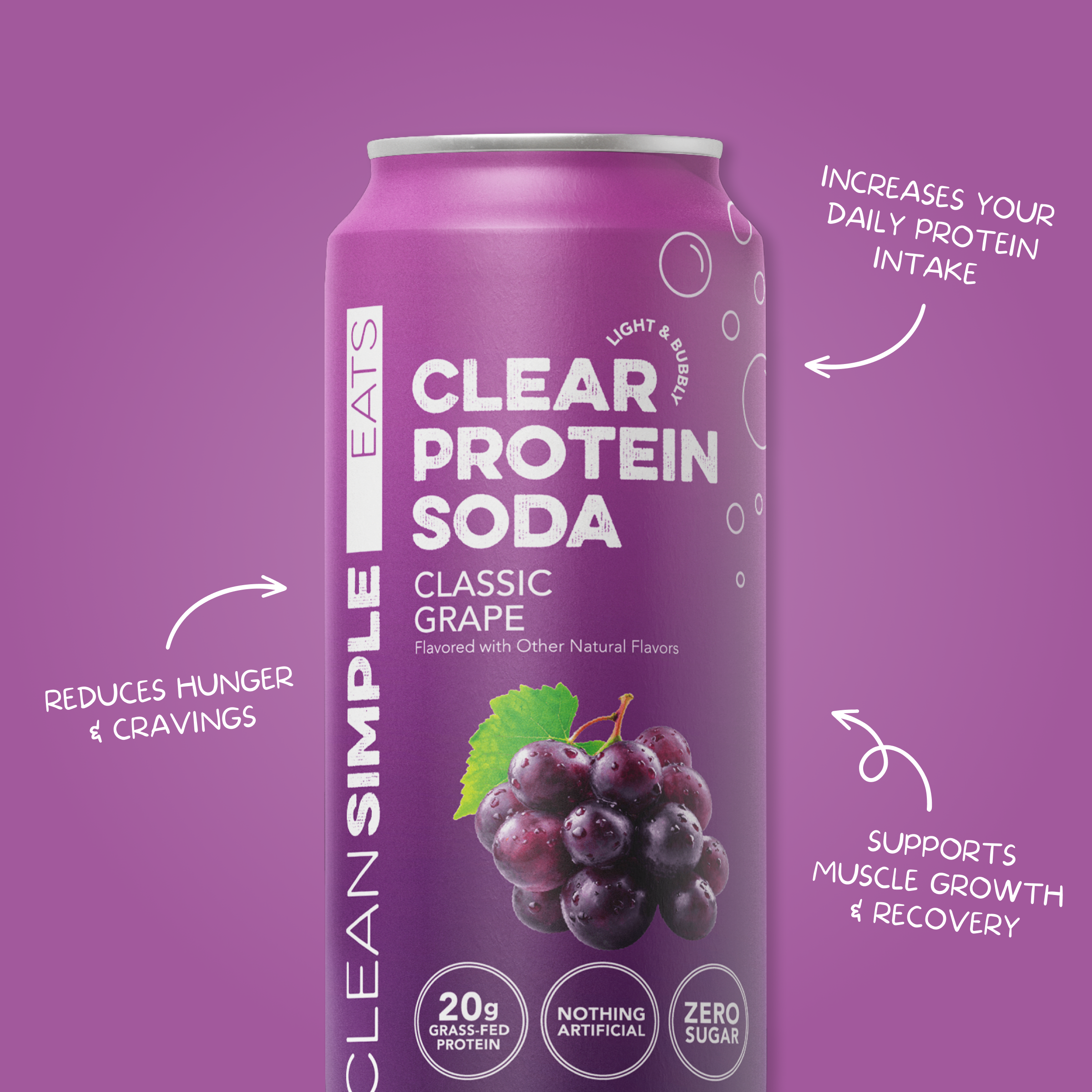 cleansimpleeats Clear Protein Soda: Classic Grape (16 Oz. | 12 Pack)